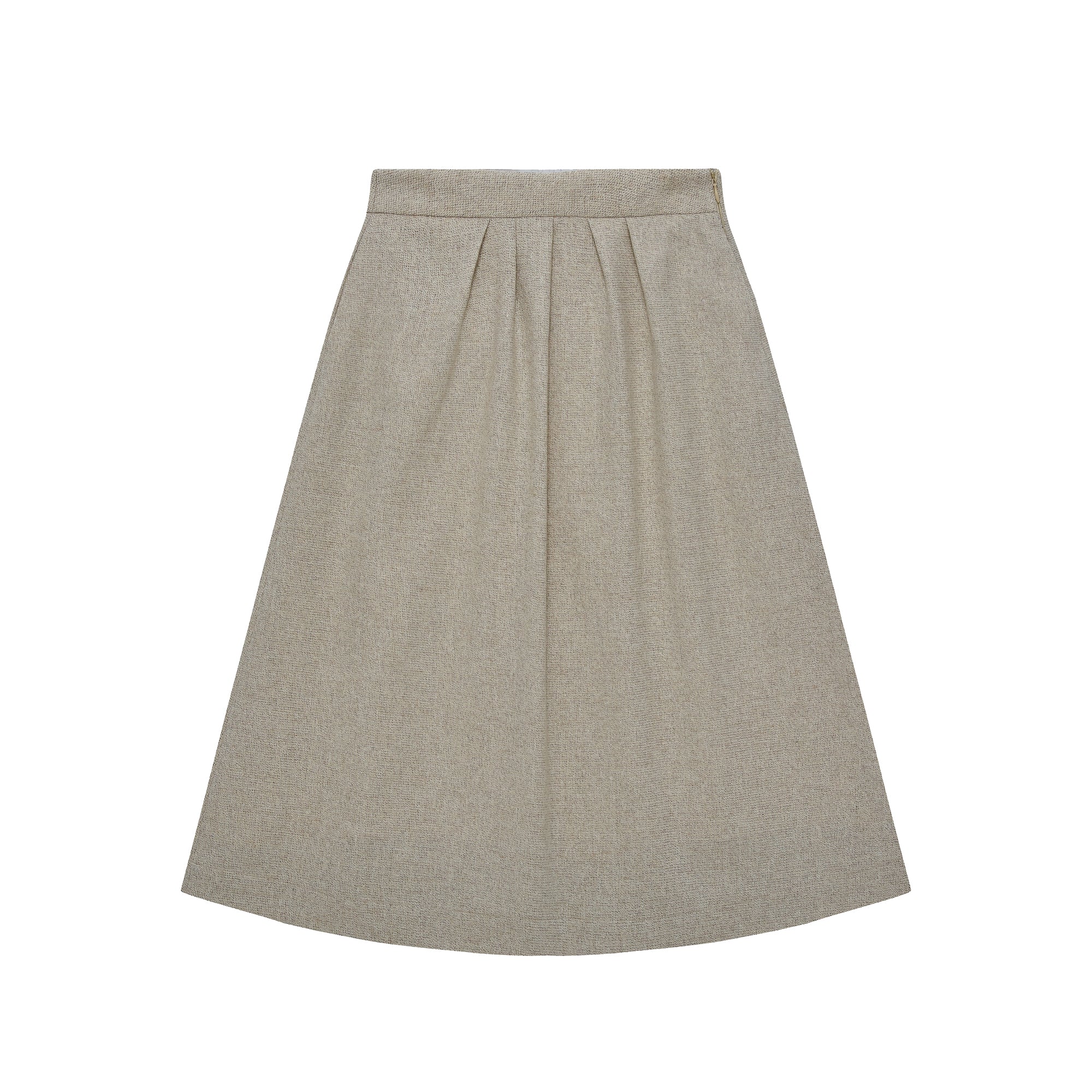 WOOL BLEND TUCK SKIRT_BEIGE