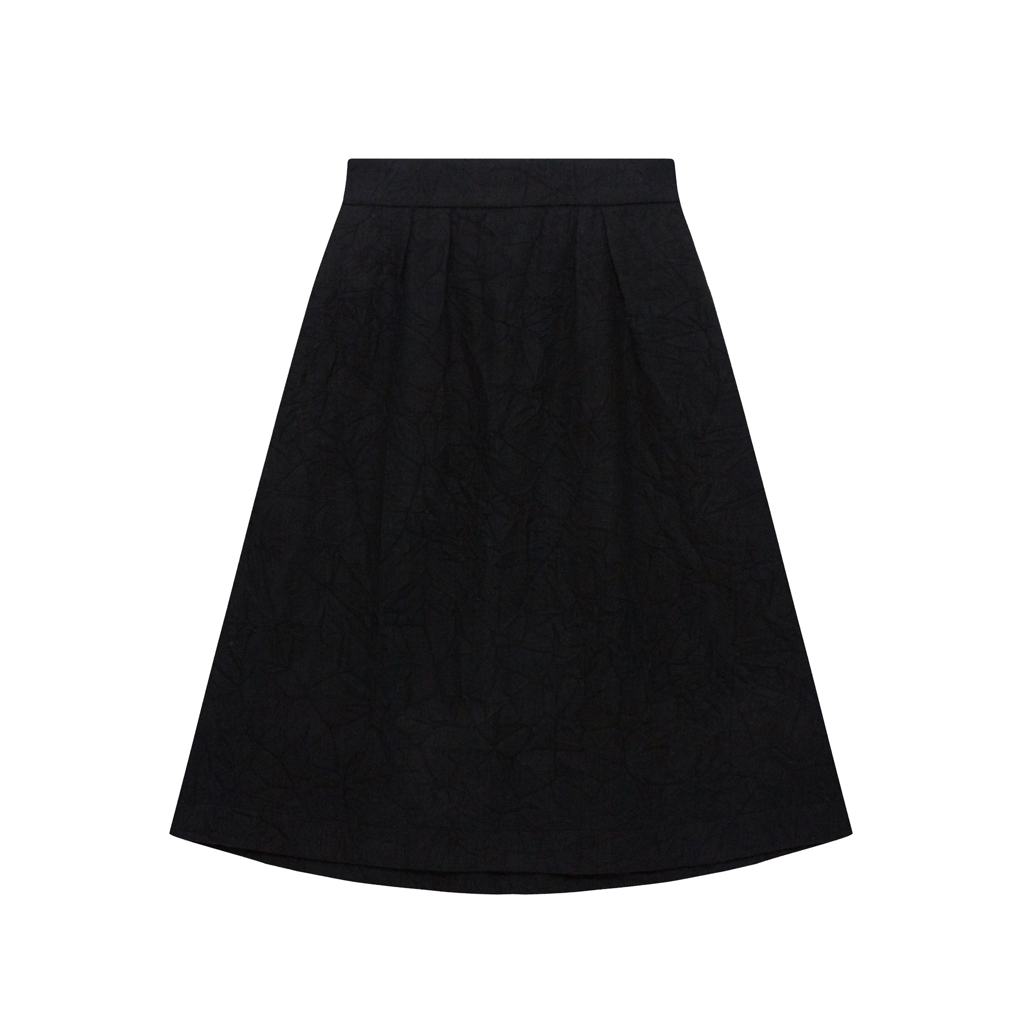 WOOL BLEND TUCK SKIRT_BLACK