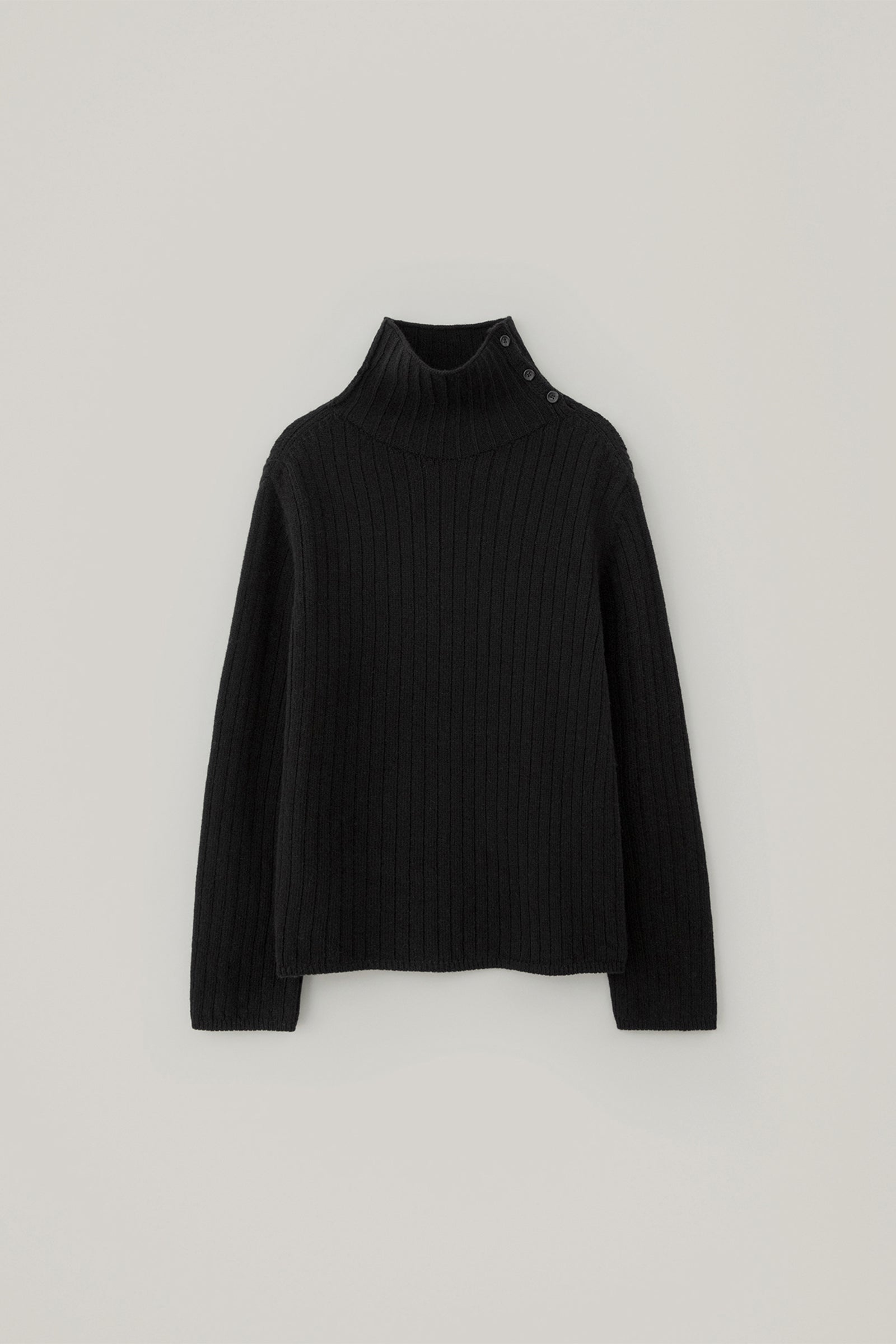 BUTTON TURTLENECK WOOL KNIT_BLACK
