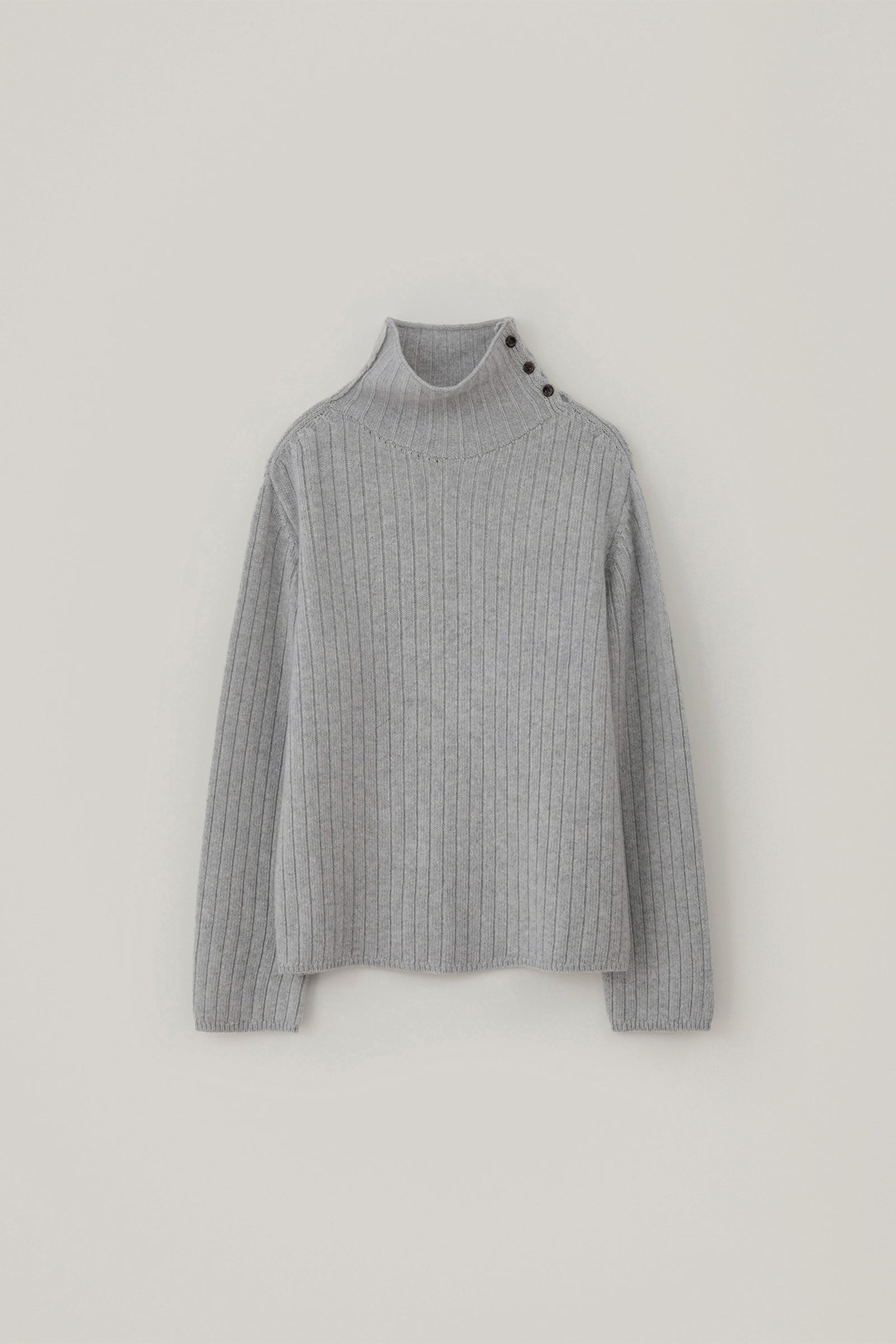 BUTTON TURTLENECK WOOL KNIT_LIGHT GREY