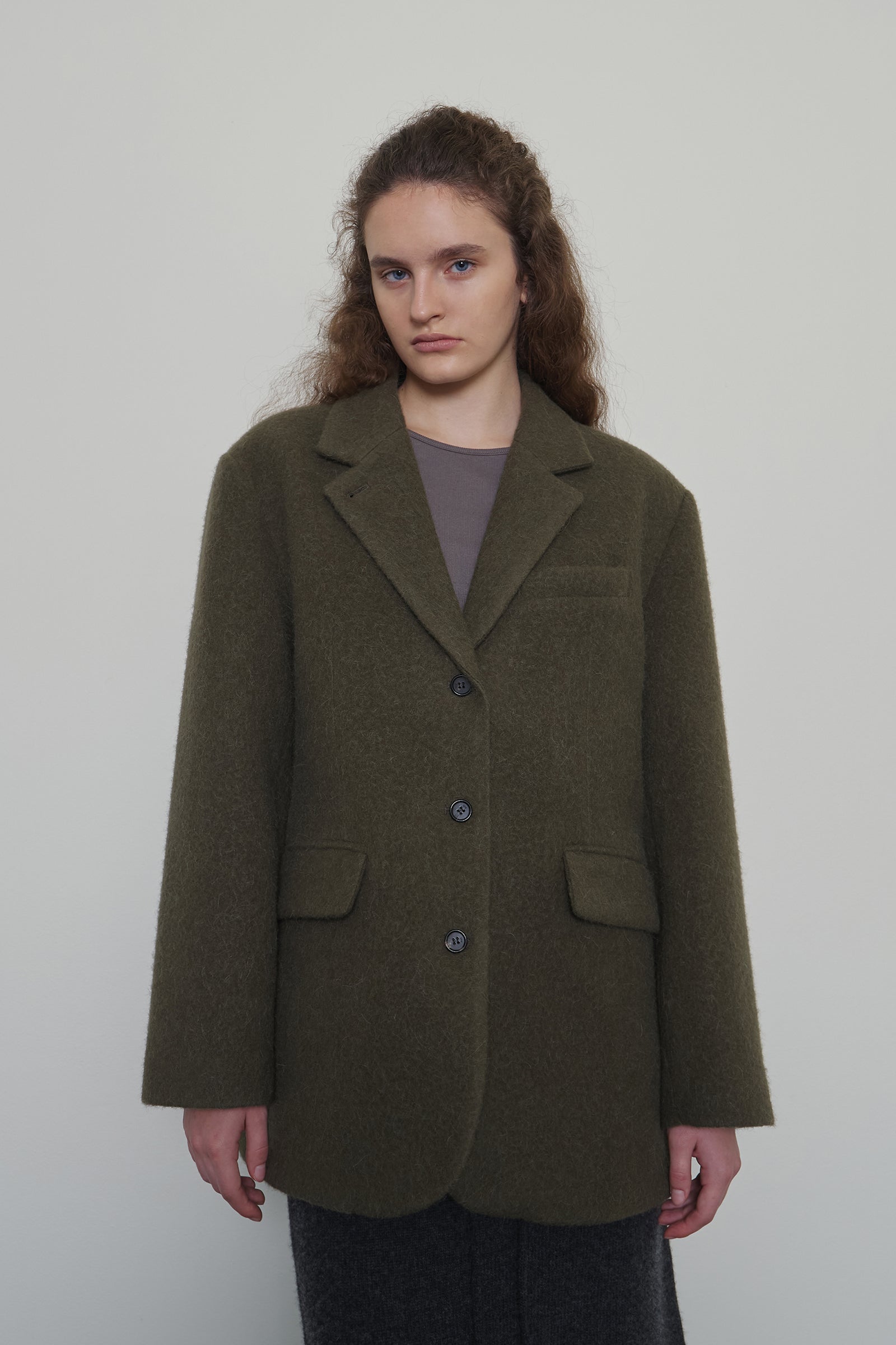 ALPACA HEAVY BLAZER COAT_KHAKI
