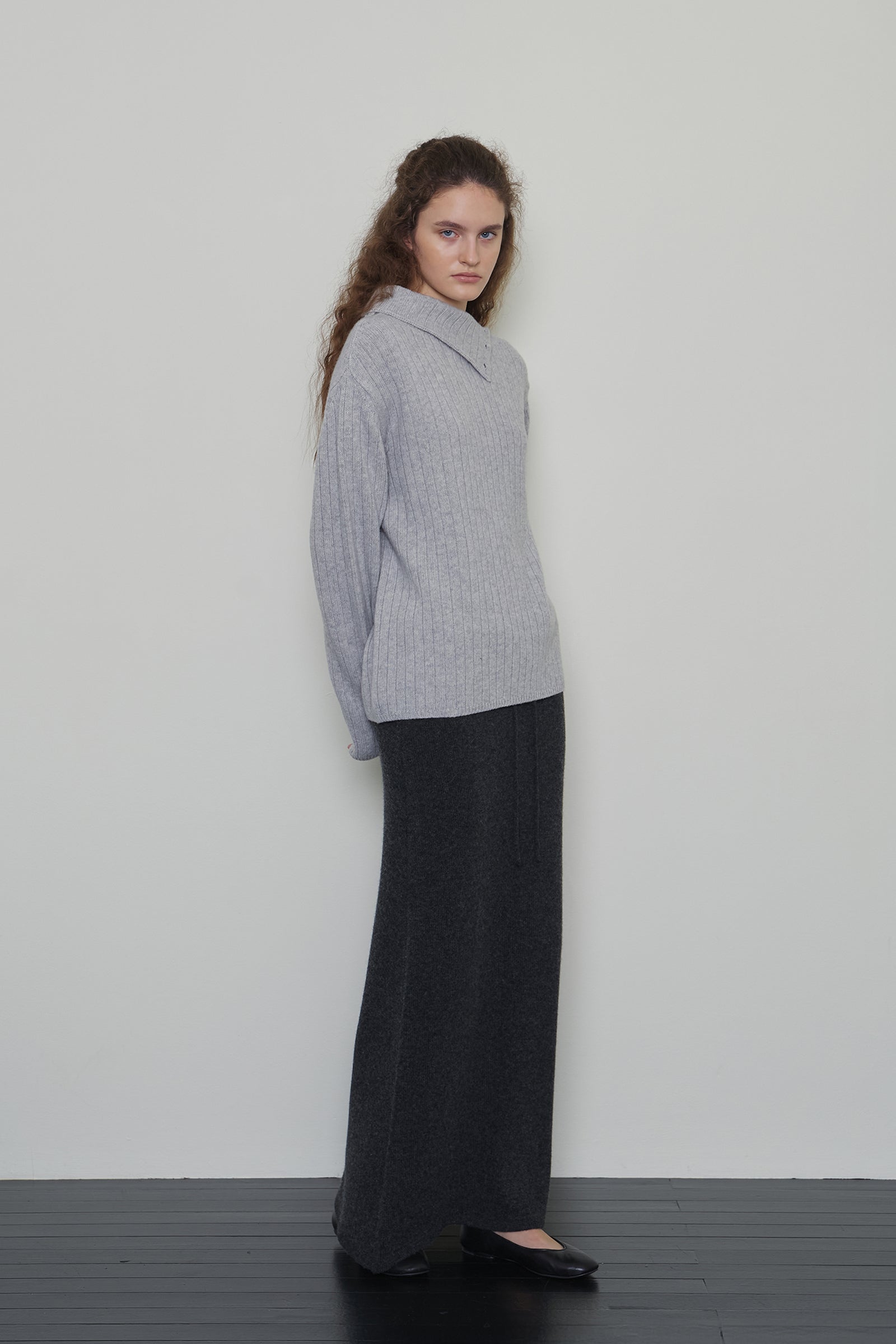 BUTTON TURTLENECK WOOL KNIT_LIGHT GREY
