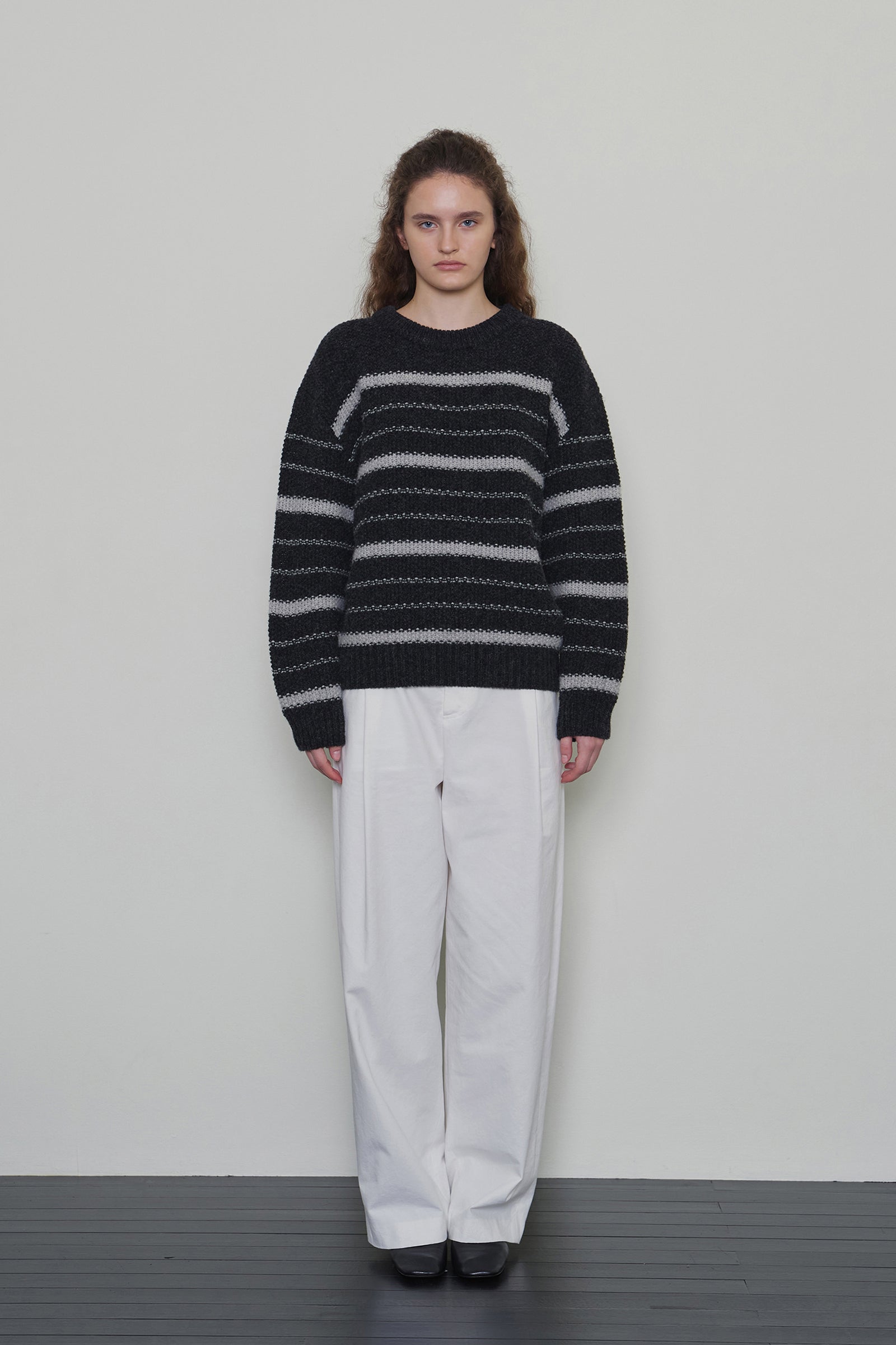 CHUNKY WOOL STRIPE KNIT_CHARCOAL