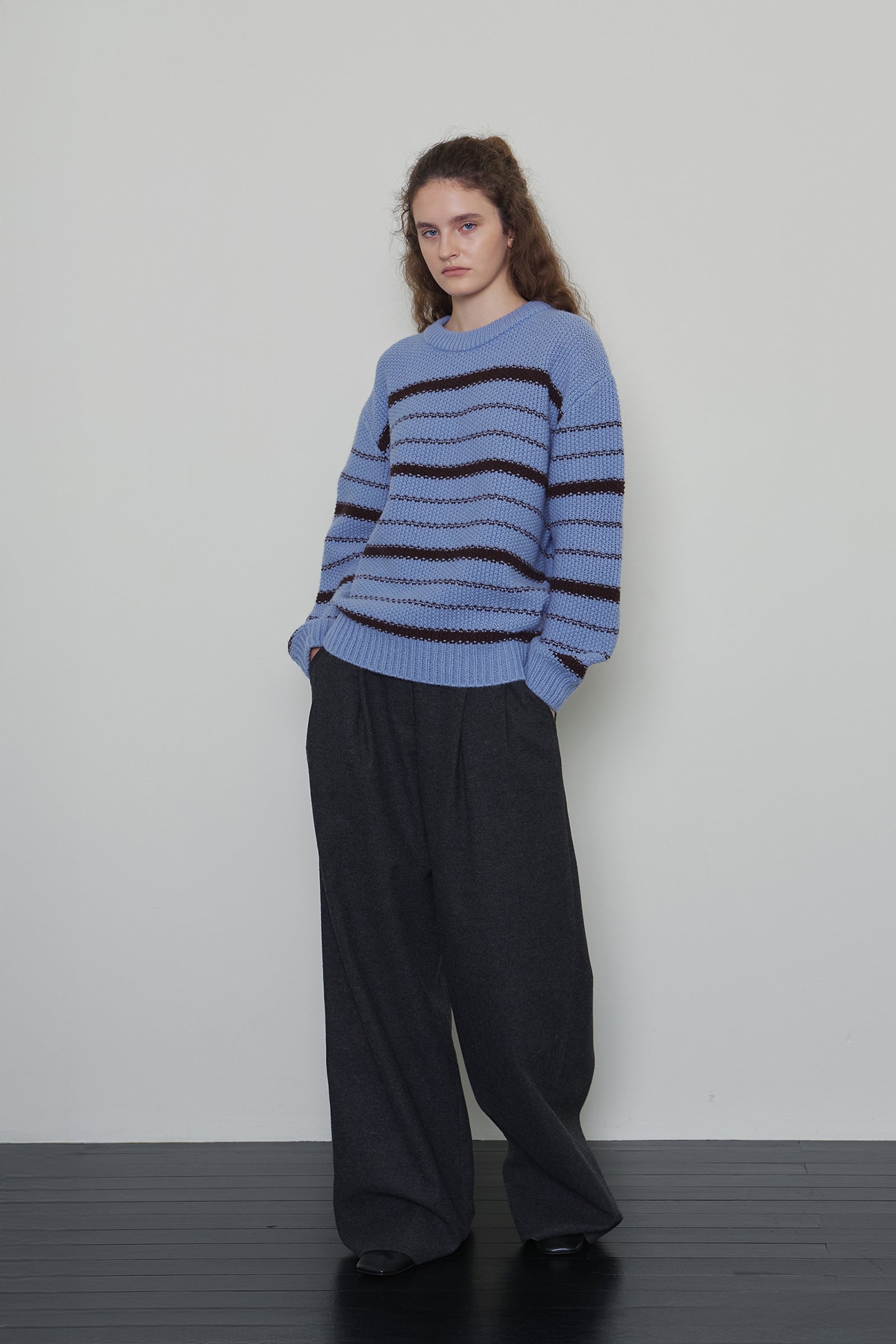 CHUNKY WOOL STRIPE KNIT_LIGHT BLUE