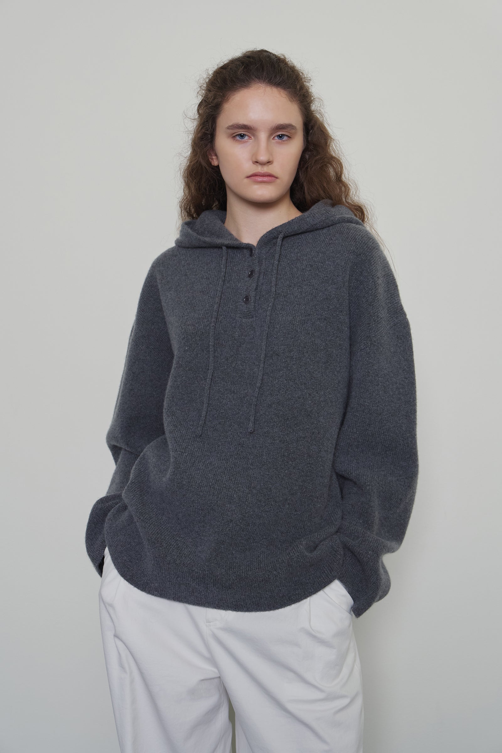 LOOSE WOOL HOODIE KNIT_CHARCOAL