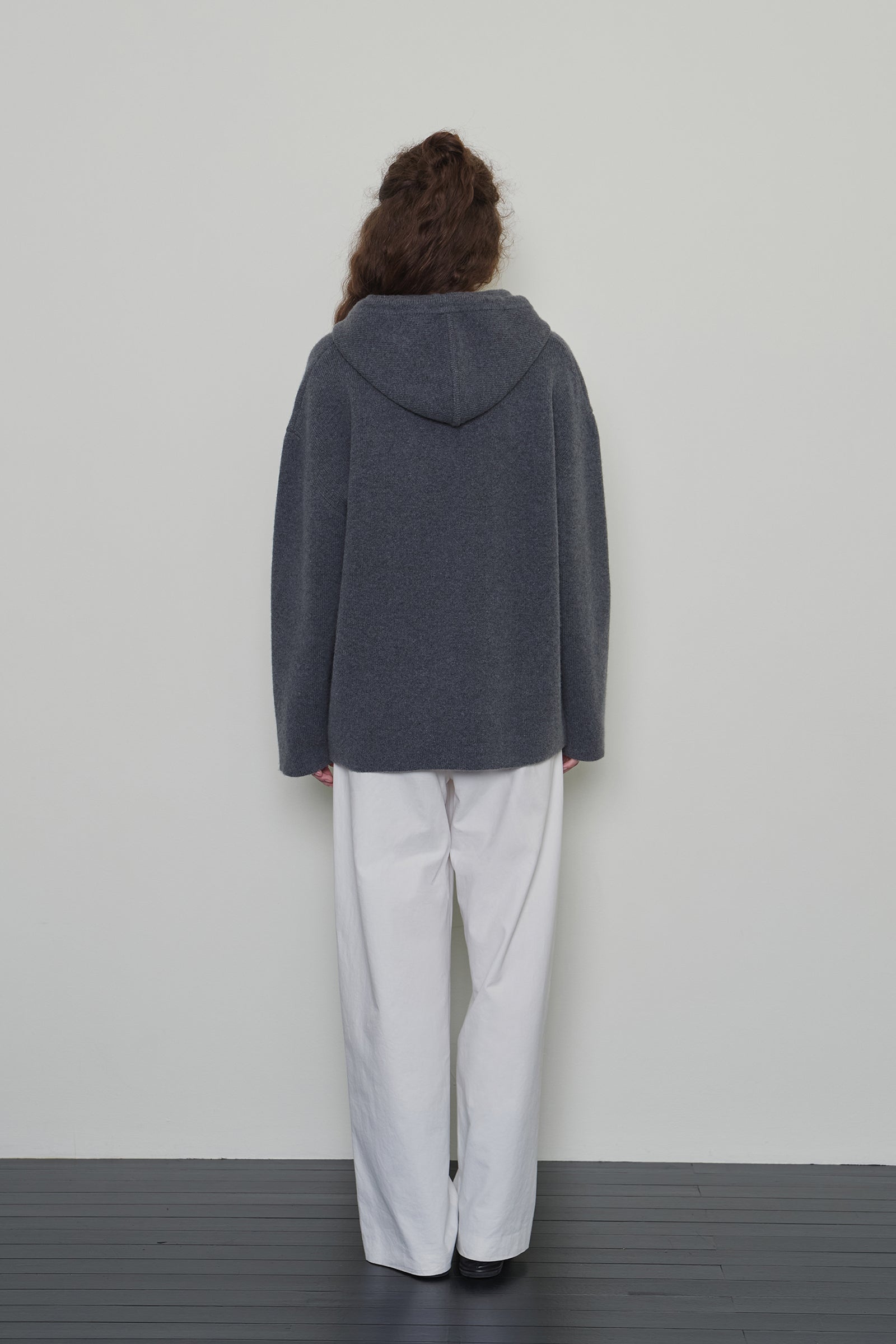 LOOSE WOOL HOODIE KNIT_CHARCOAL