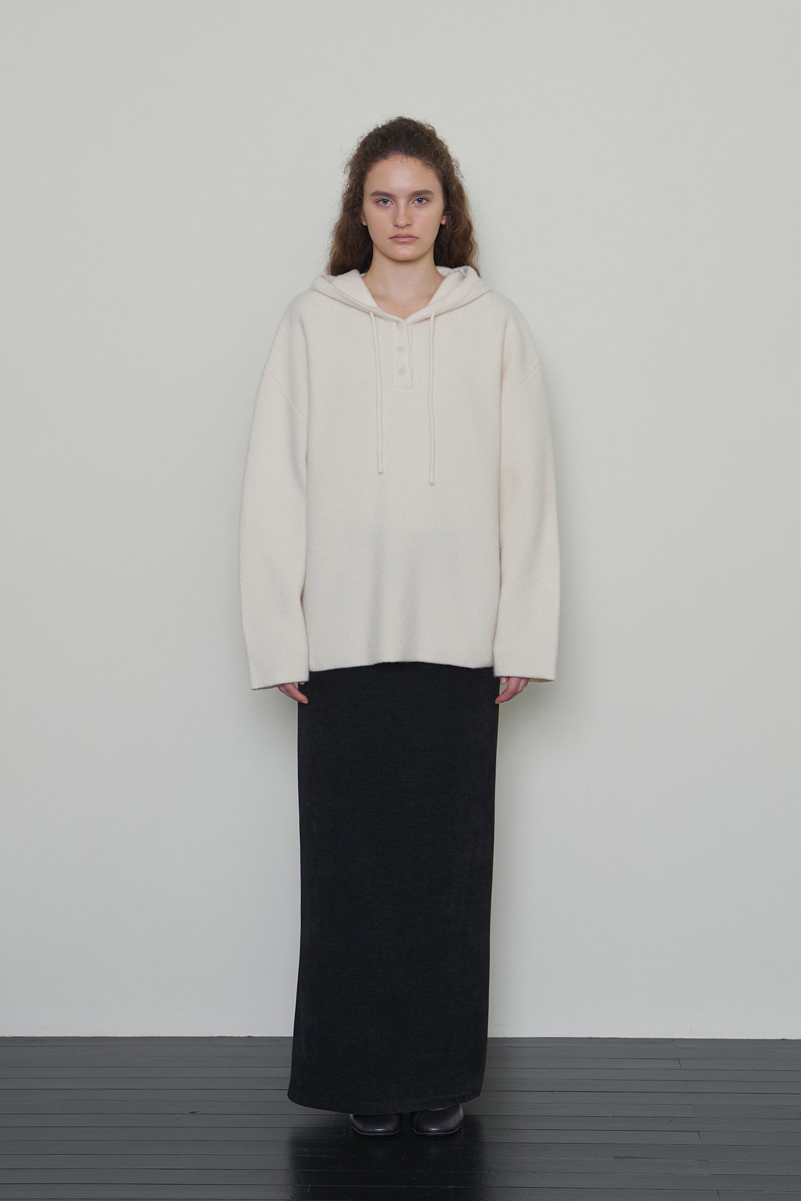 LOOSE WOOL HOODIE KNIT_IVORY