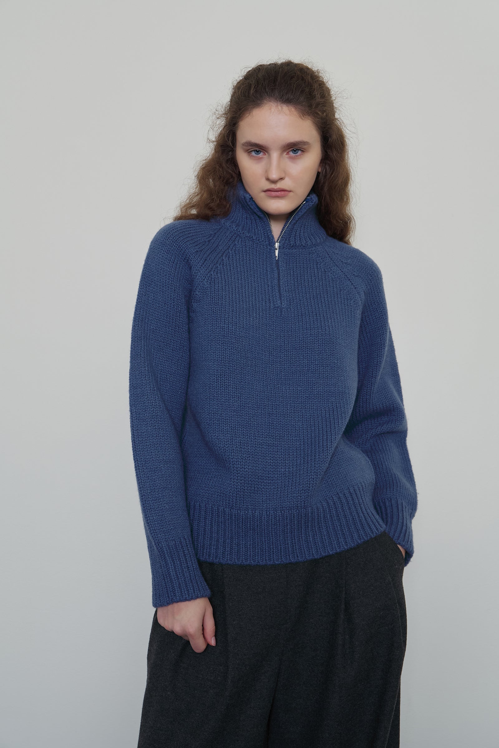 TOM WOOL HALF ZIP-UP KNIT_BLUE
