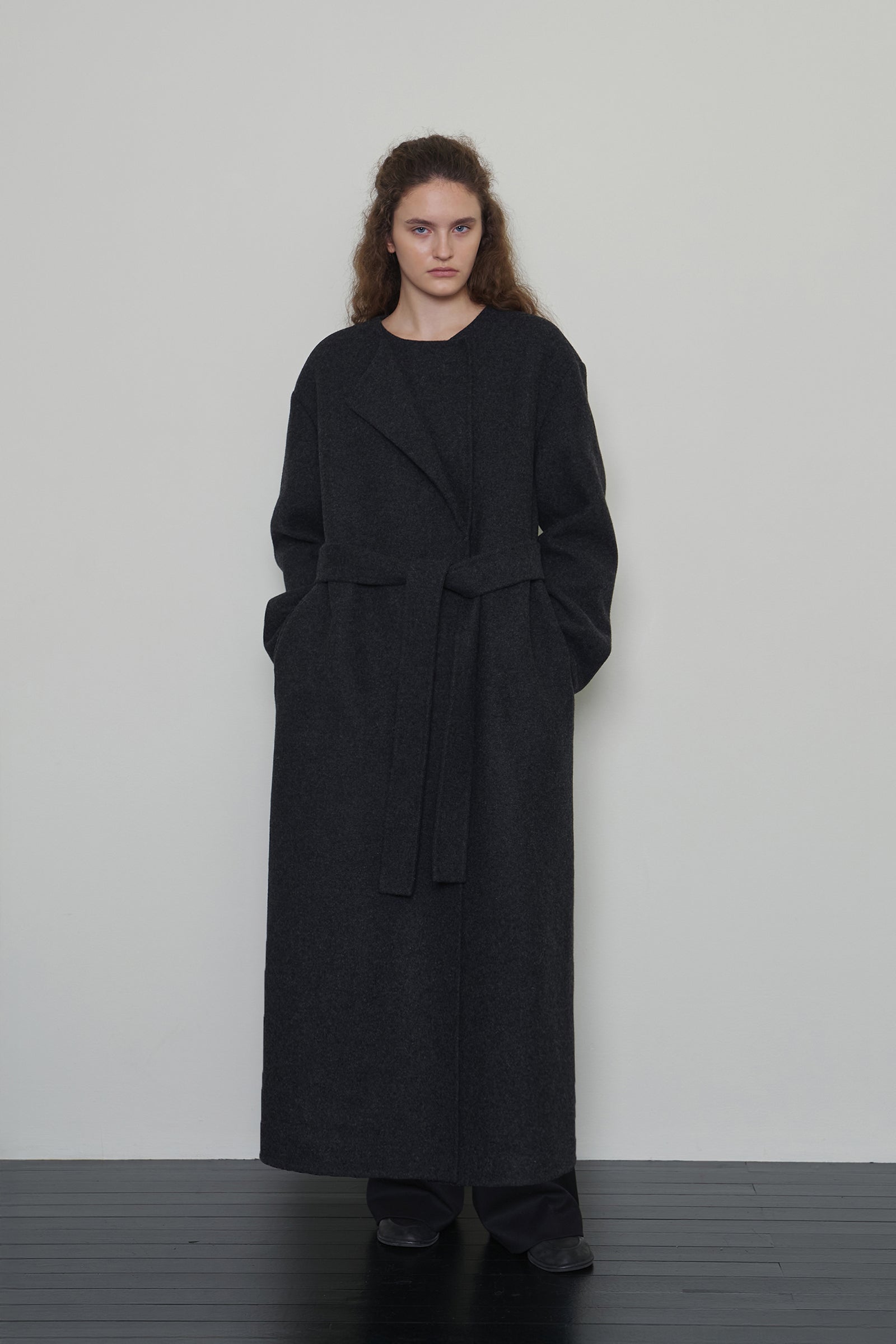 WOOL DOUBLE NECK HANDMADE COAT_CHARCOAL
