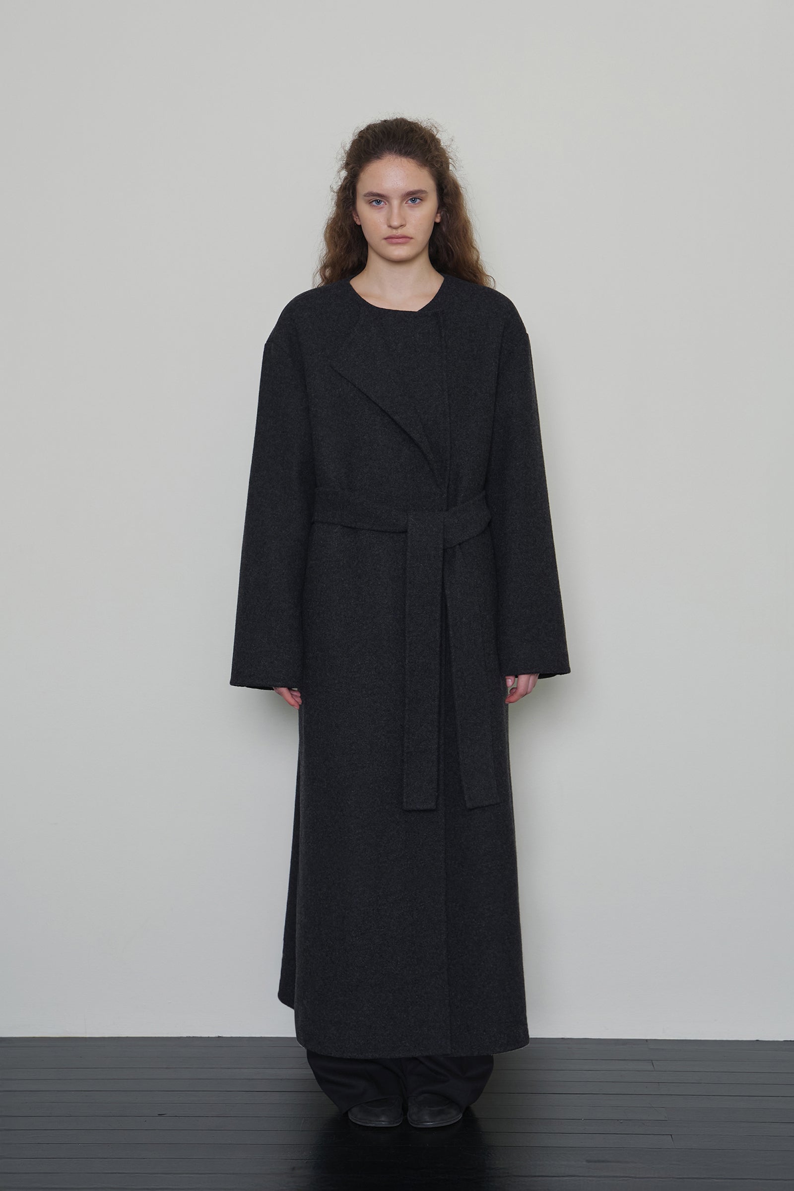 WOOL DOUBLE NECK HANDMADE COAT_CHARCOAL