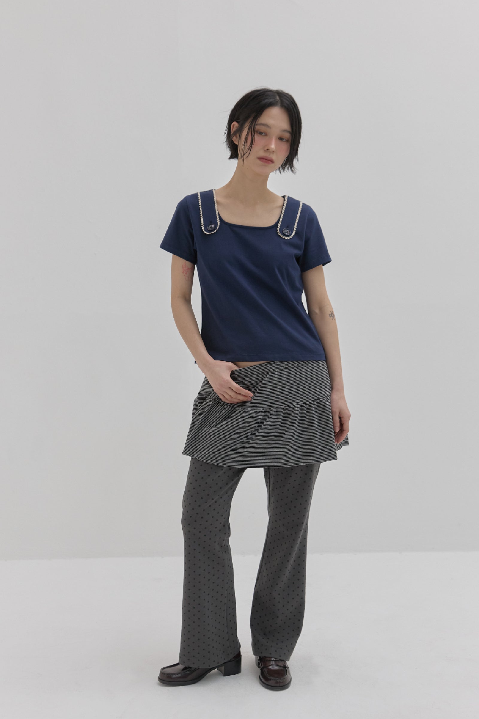 VARIED SKIRT LAYERED PANTS_GREY