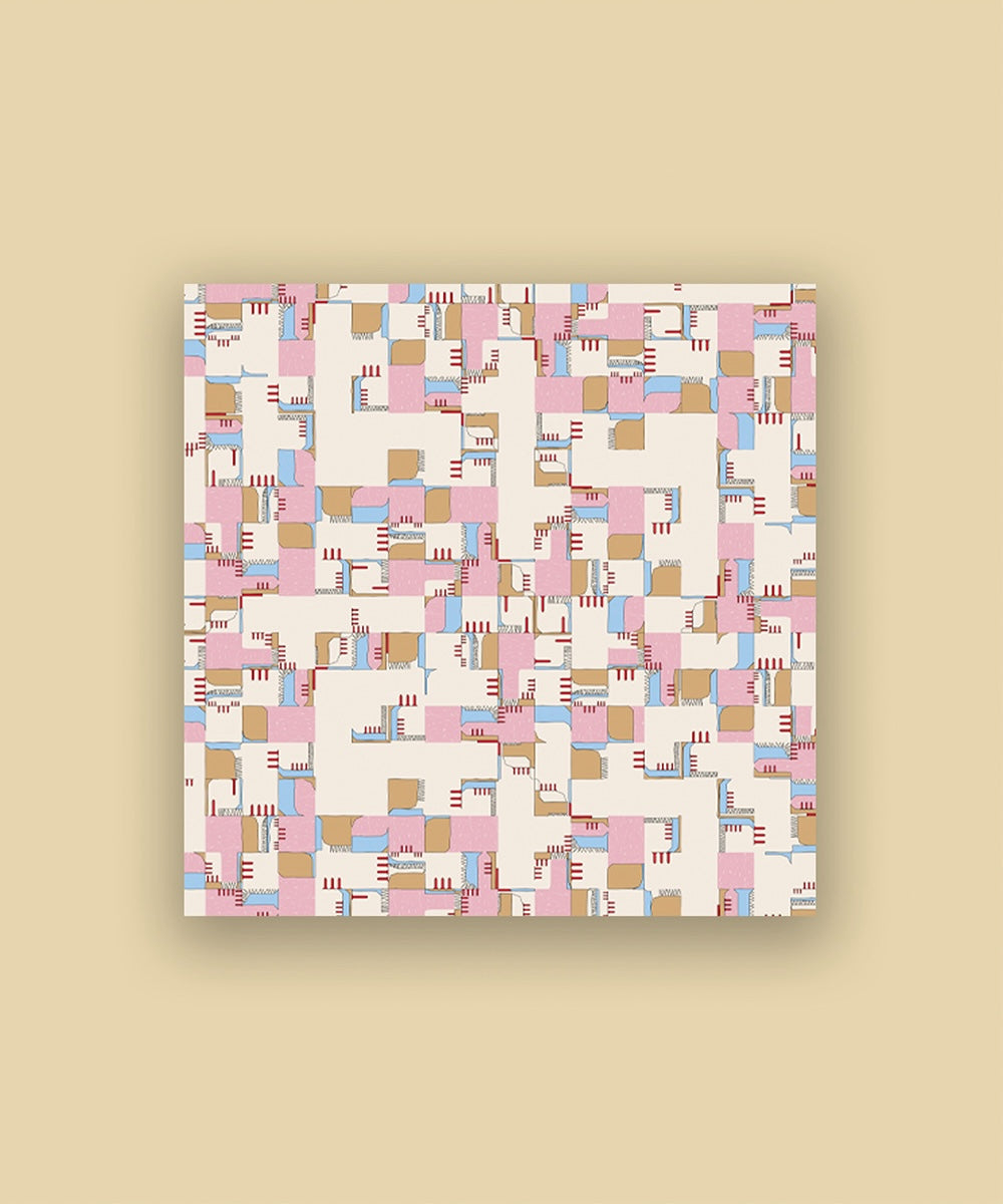DOODLE GRID SILK SCARF_PINK