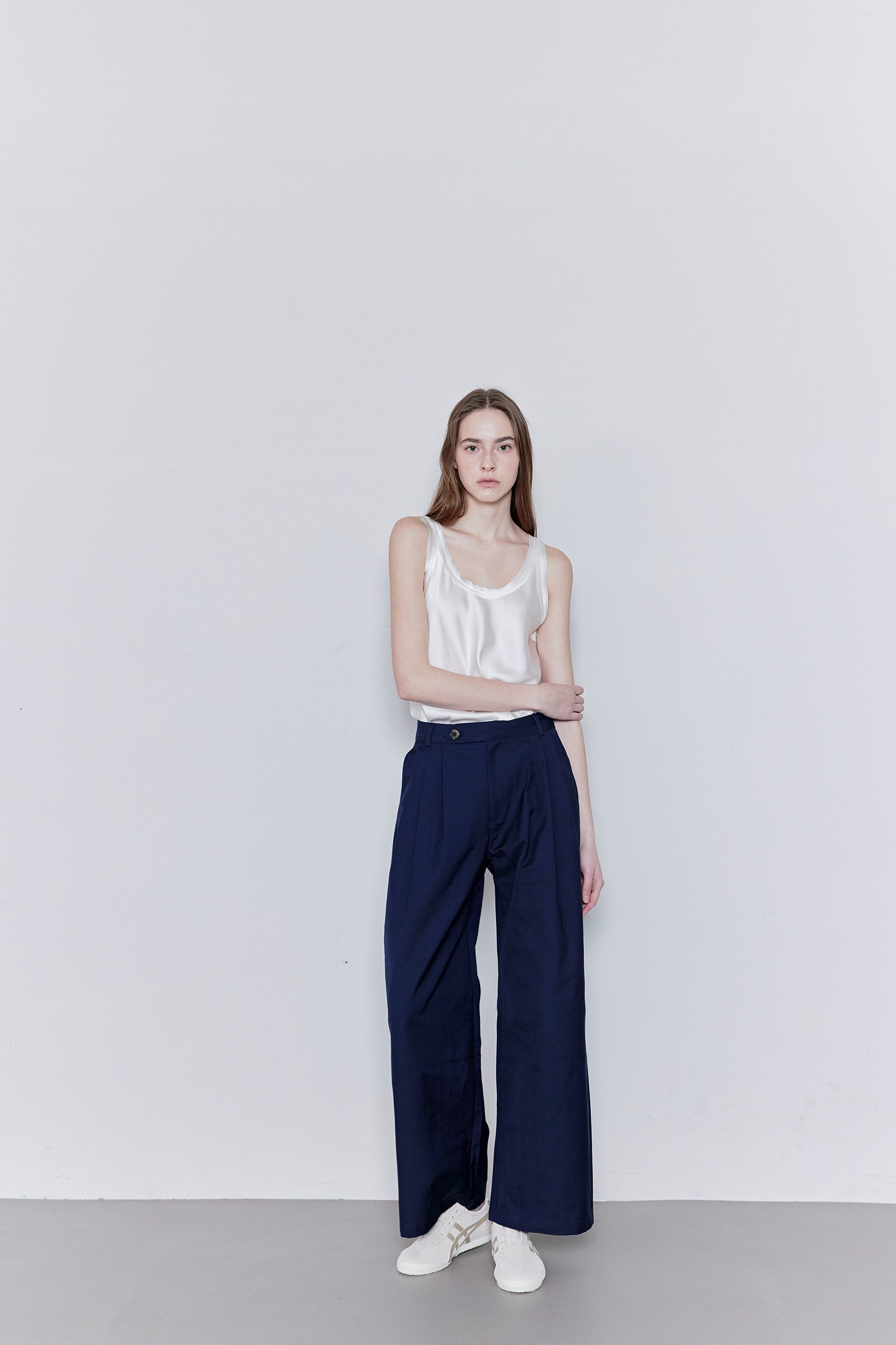 COTTON PINTUCK PANTS_BLEU MARINE
