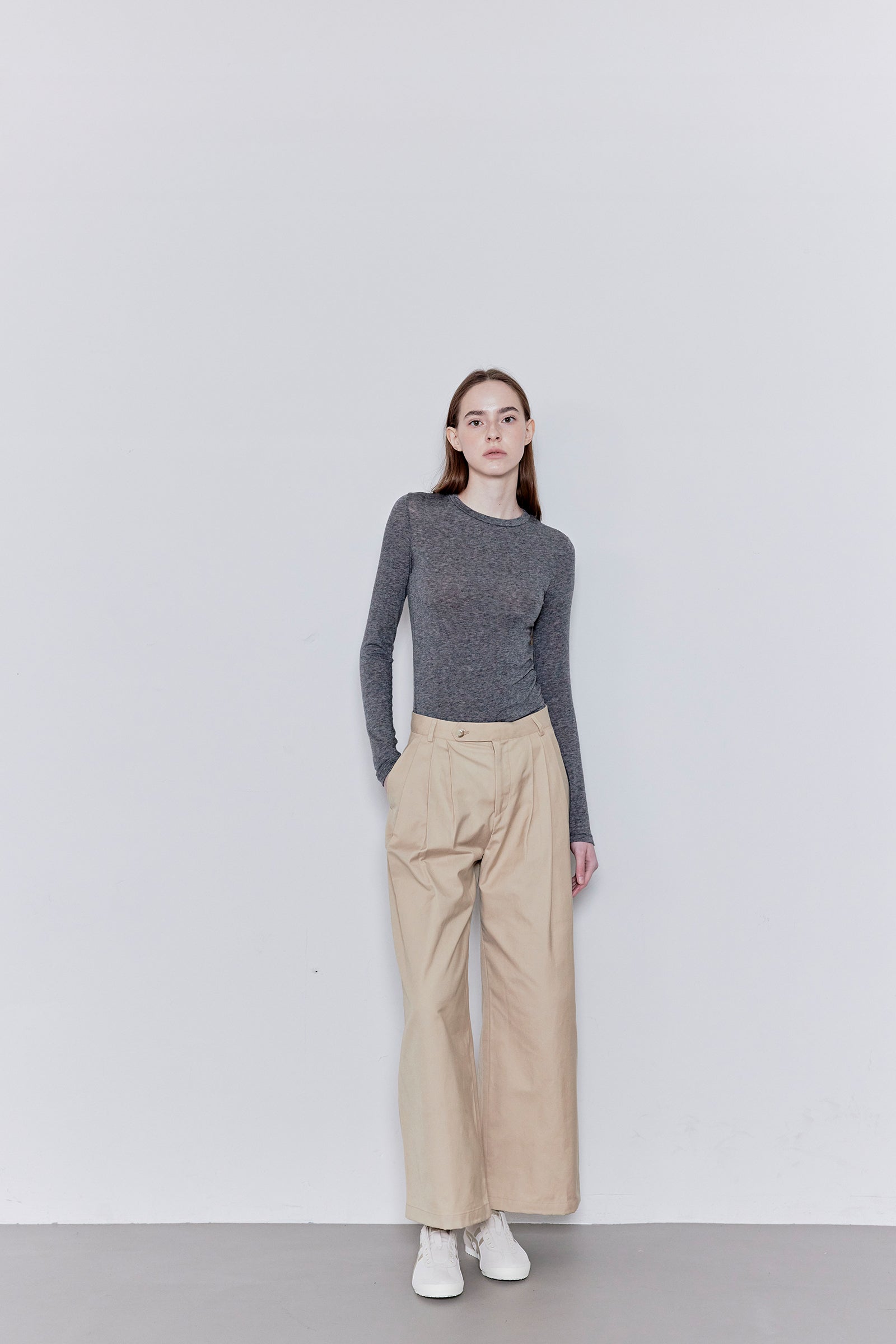 COTTON PINTUCK PANTS_BEIGE