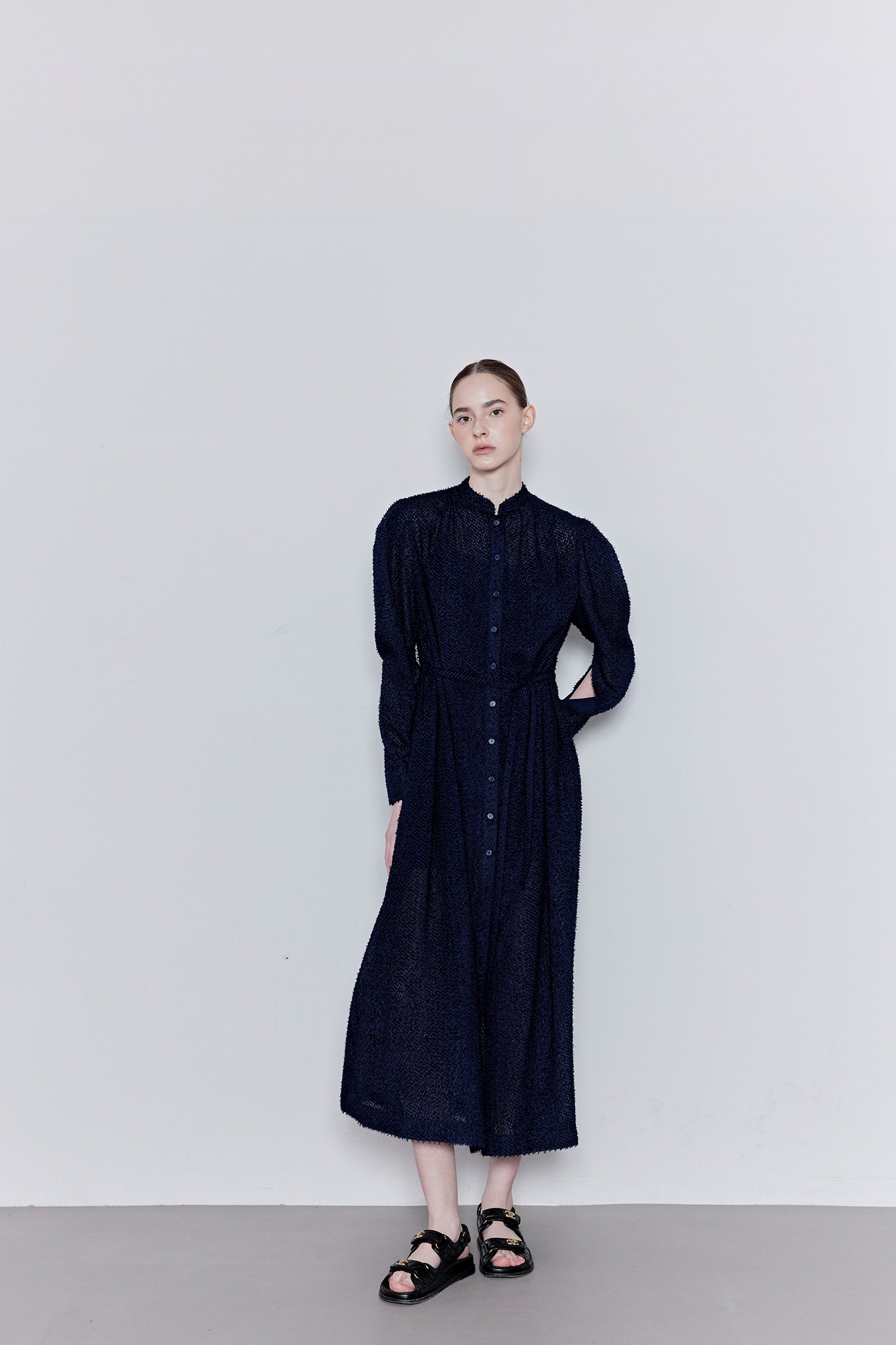 FRINGE LONG DRESS_BLEU MARINE