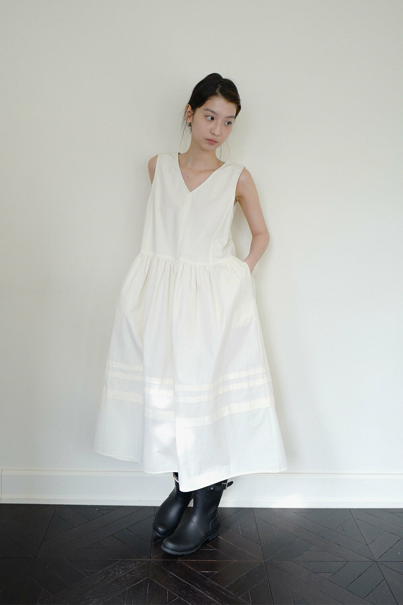 ROBE FRONCÉE MAXI ROSY MOUI_CRÈME