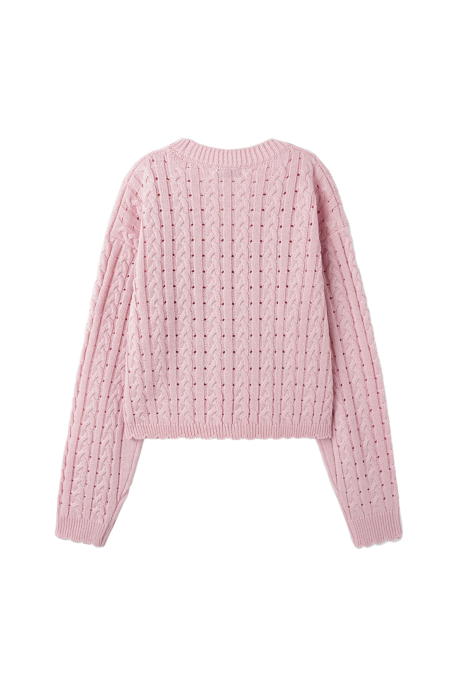 25SS LACE RIBBON CABLE-KNIT CARDIGAN SET_PINK