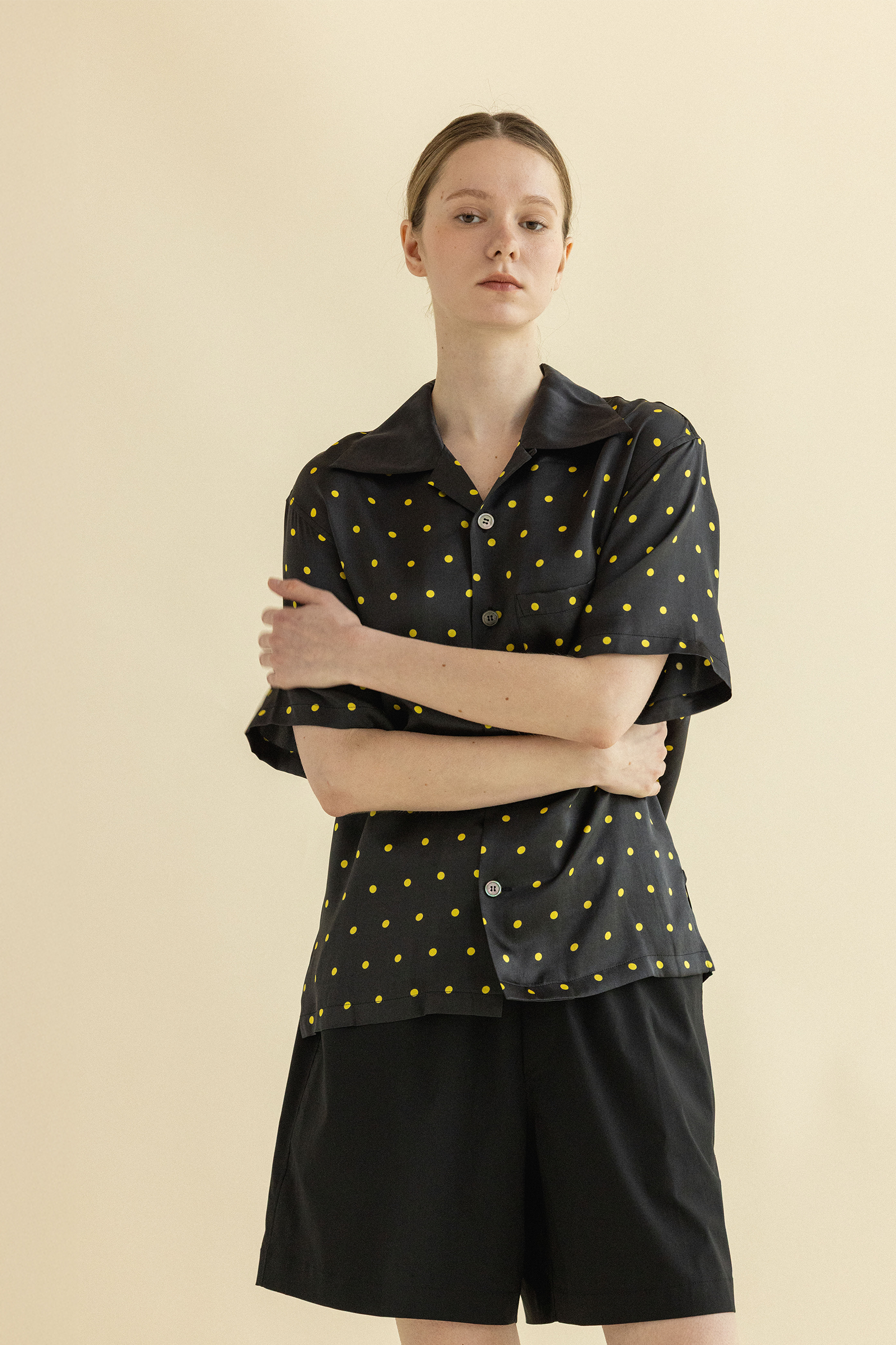 CHEMISE BOWLING À POIS CITRON_NOIR
