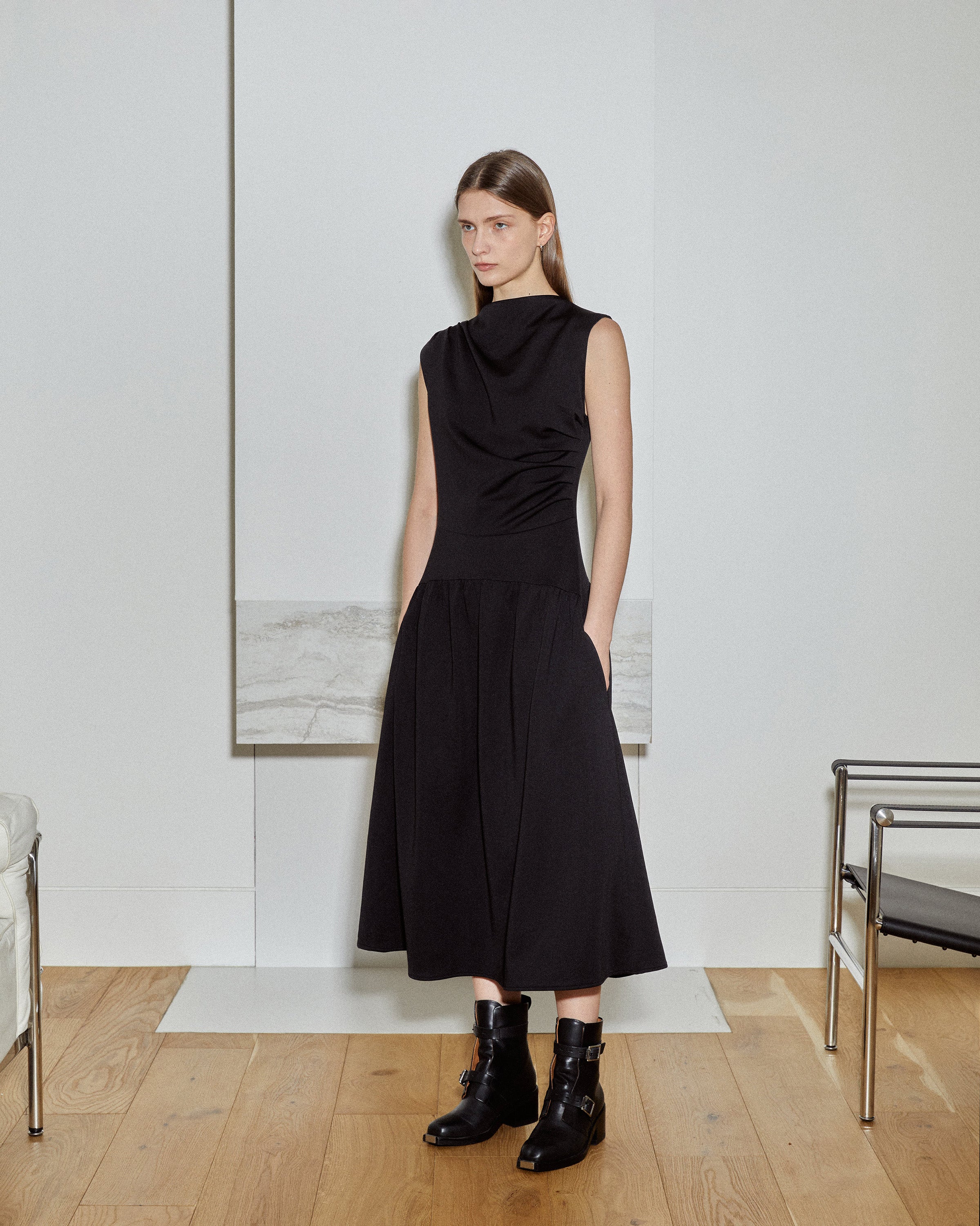 ROBE SLIM DRAPÉE EN JERSEY_NOIR