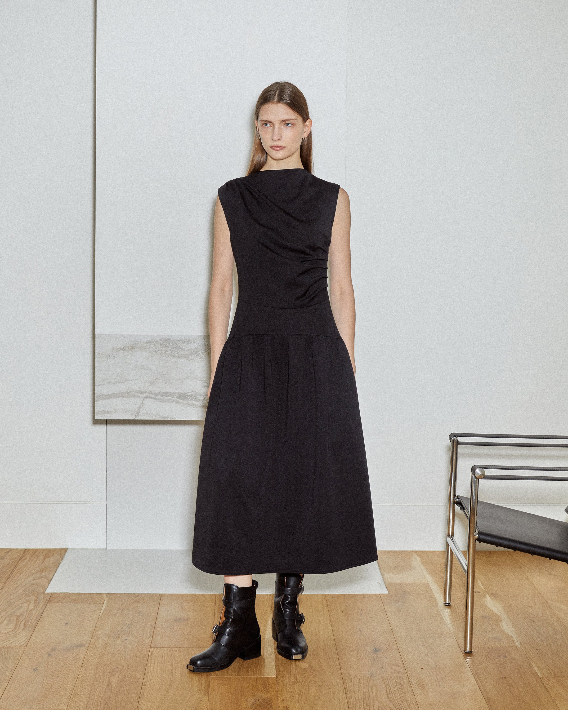 ROBE SLIM DRAPÉE EN JERSEY_NOIR