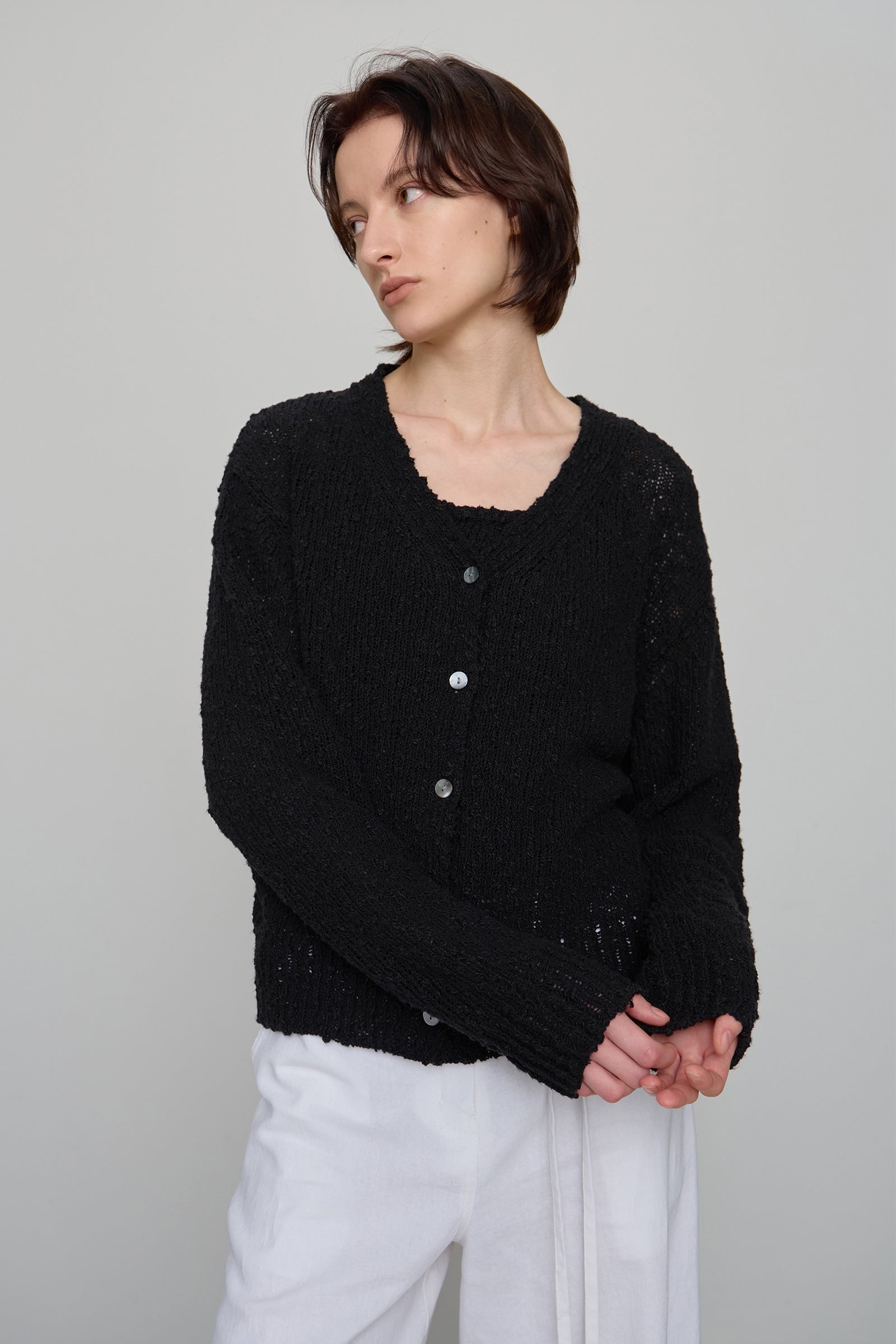 COTTON BUBBLE CARDIGAN_BLACK