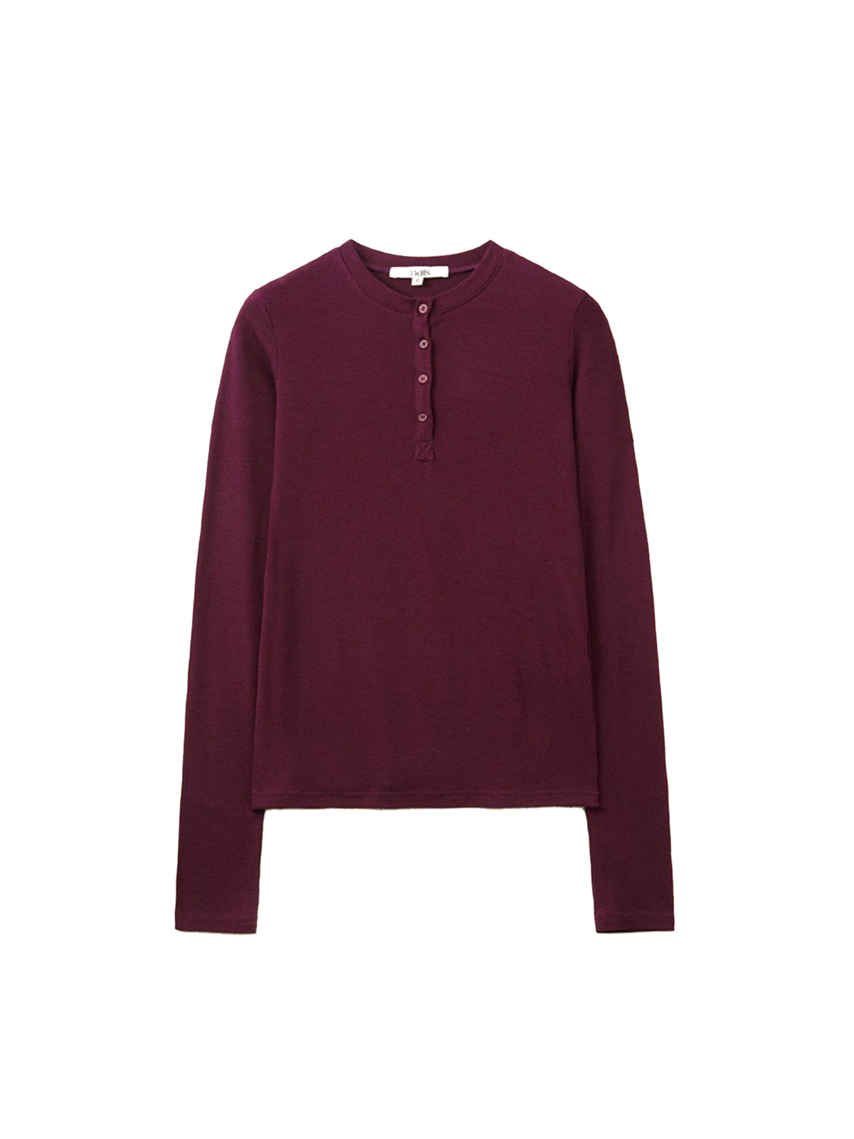 T-SHIRT MANCHES LONGUES À COL HENLEY_BORDEAUX