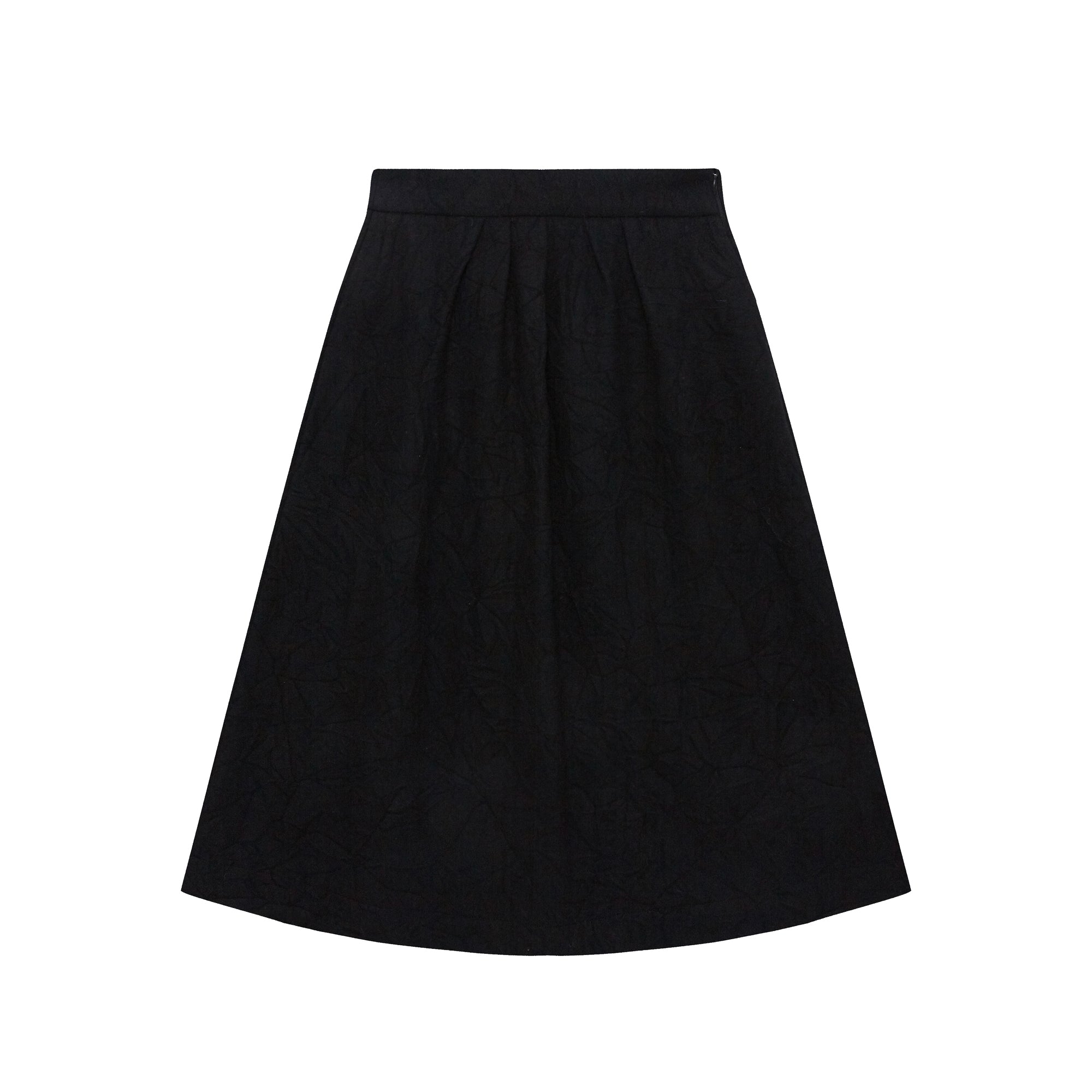 WOOL BLEND TUCK SKIRT_BLACK