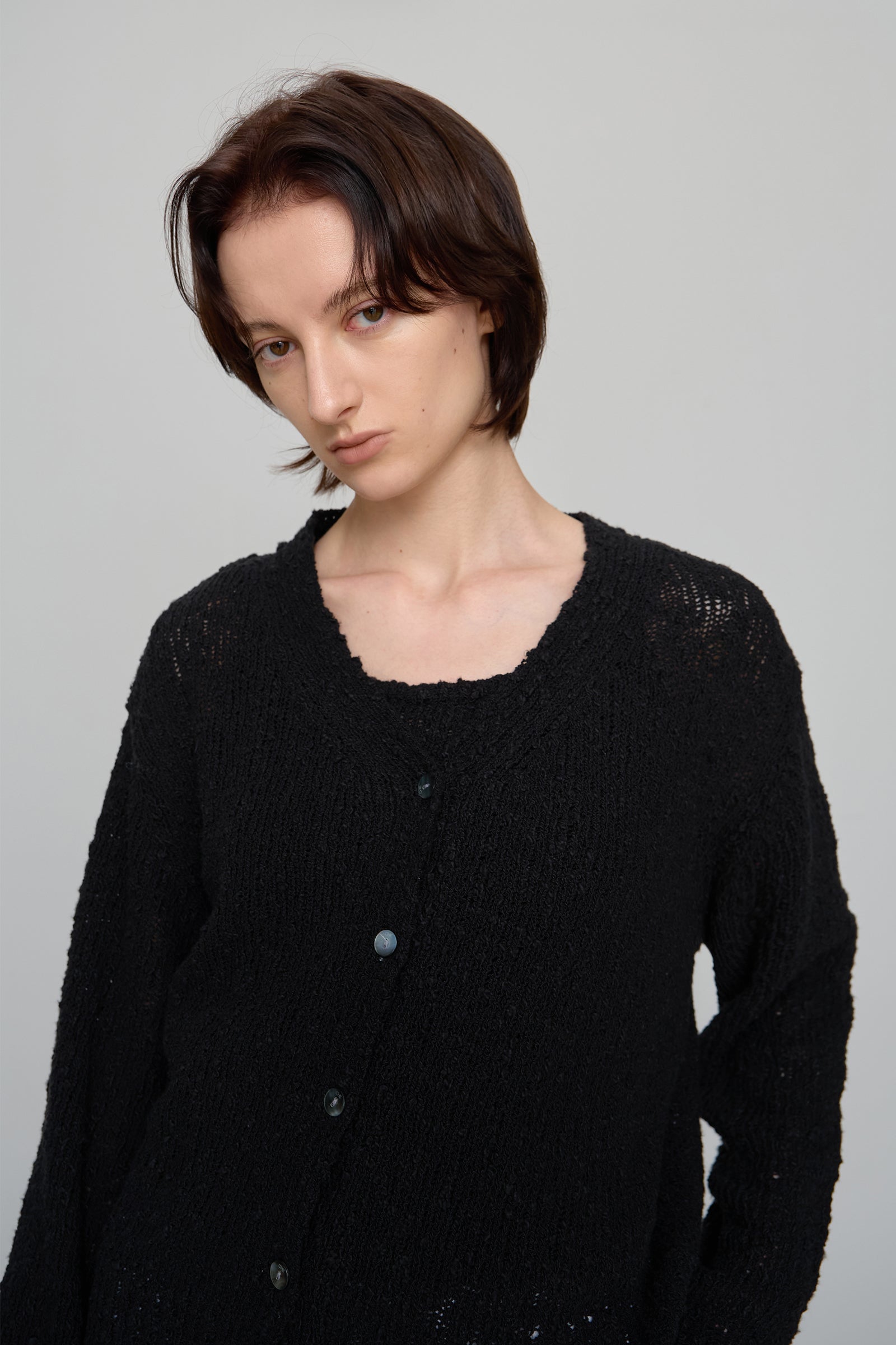 COTTON BUBBLE CARDIGAN_BLACK