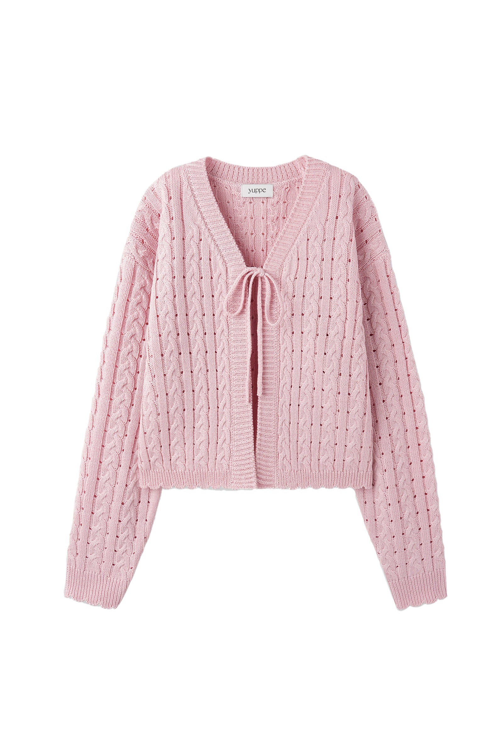 25SS LACE RIBBON CABLE-KNIT CARDIGAN SET_PINK