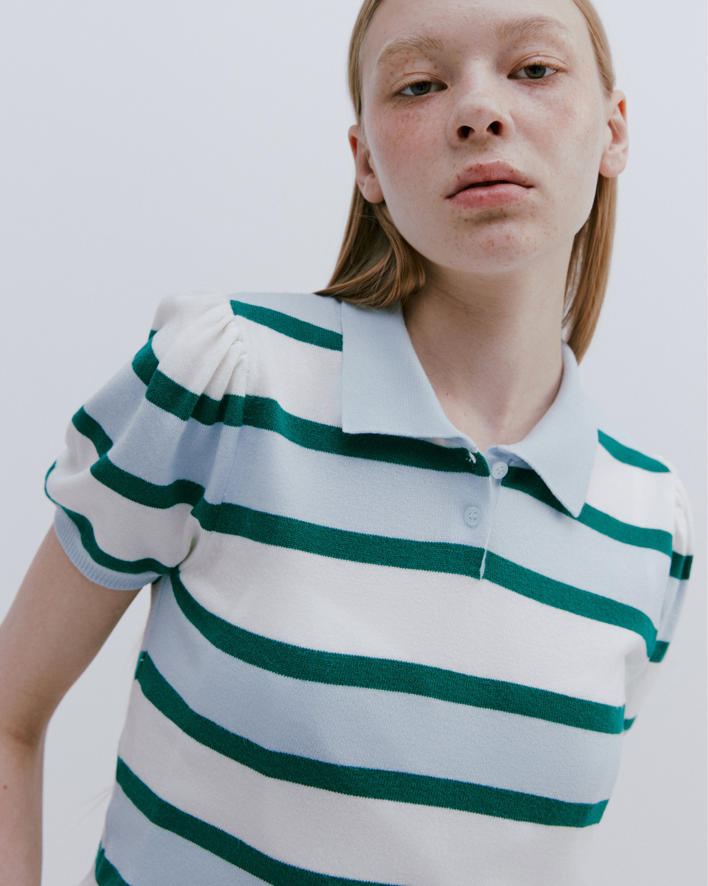 PETIT PUFF STRIPED COLLAR KNIT_BLEU CIEL