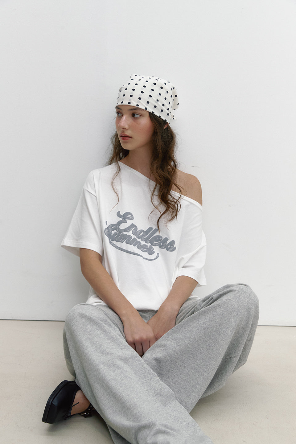 DOT SQUARE SCARF_IVORY