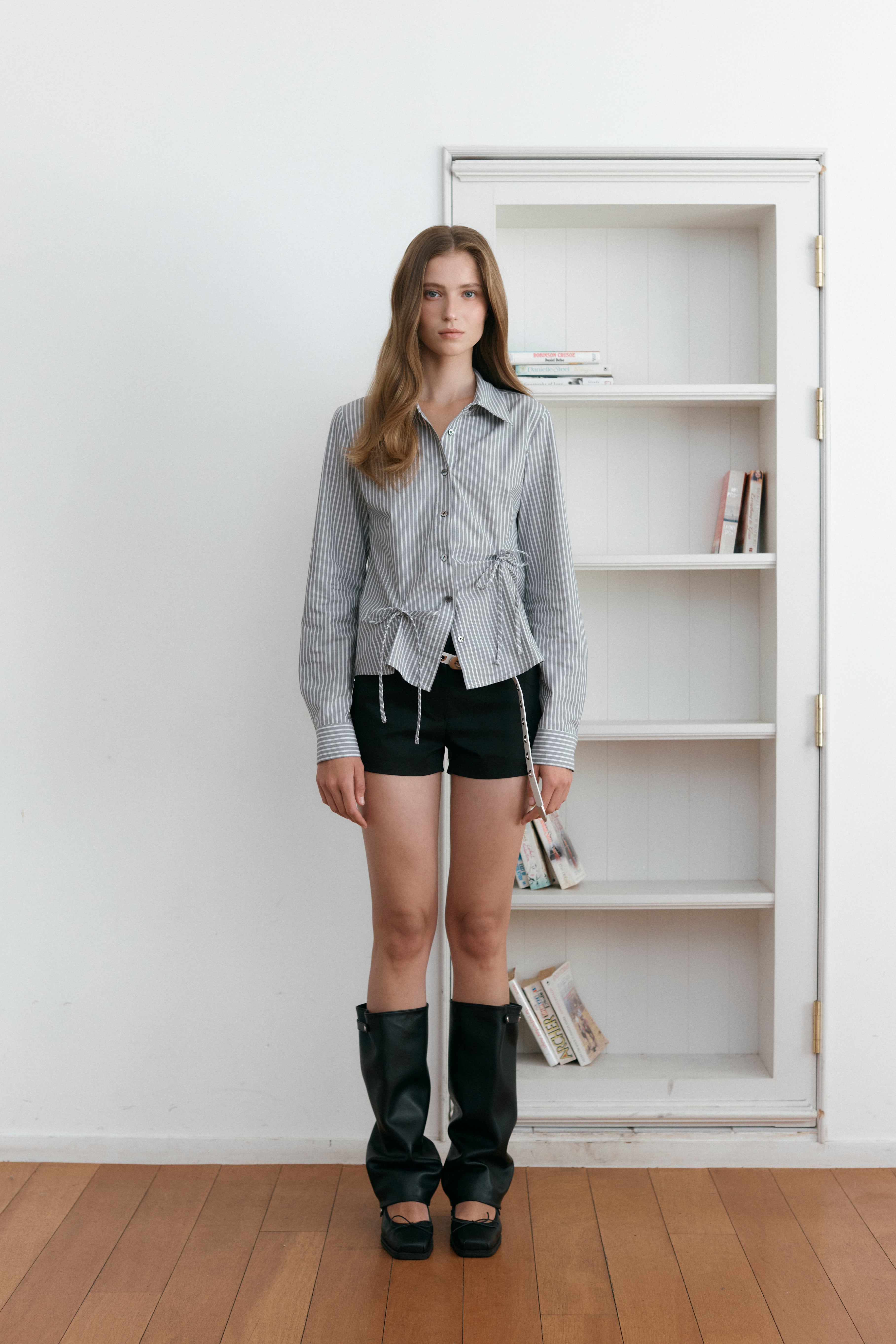 TUK RIBBON STRIPE SHIRTS_GREY