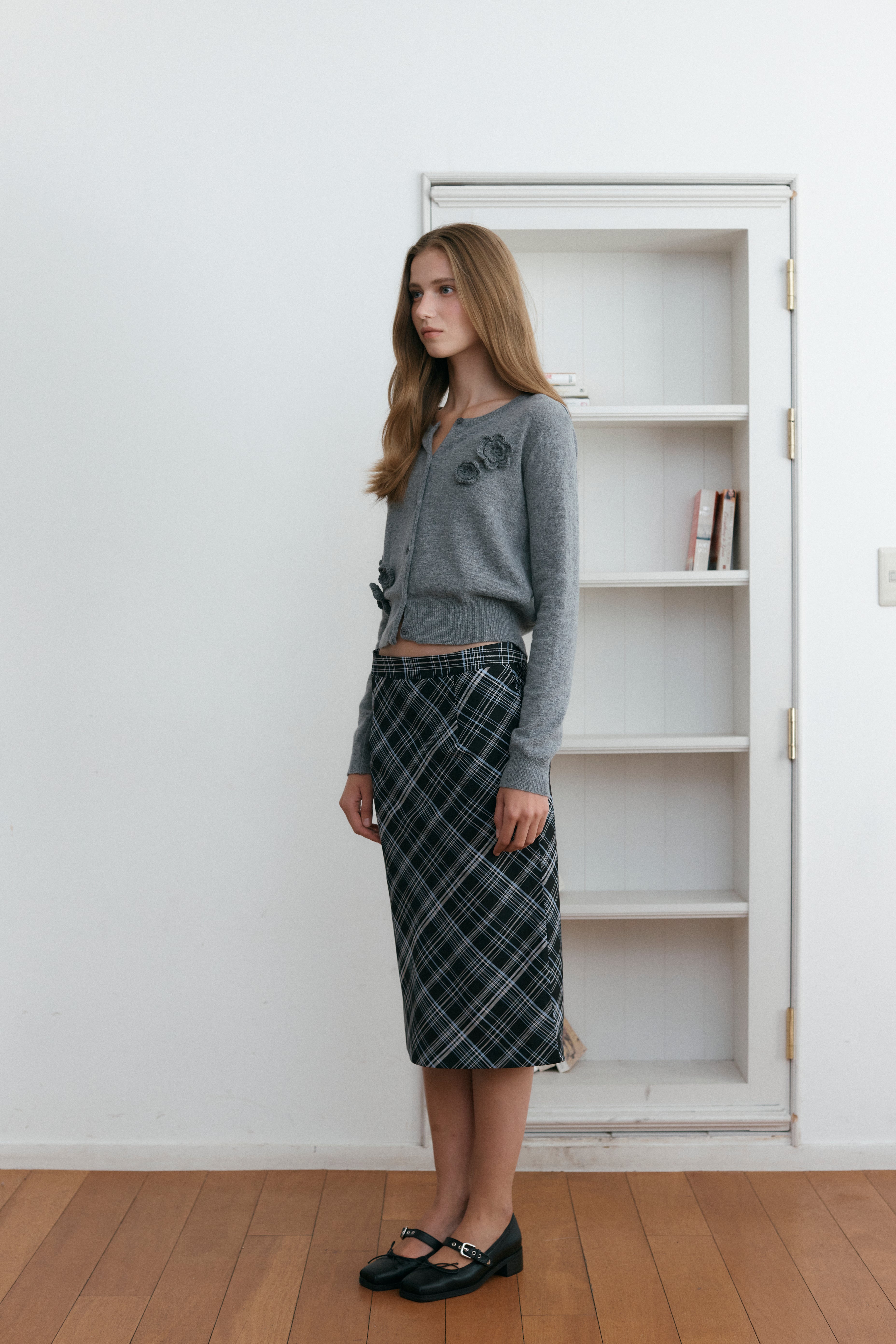 CHECK BIAS SKIRT_BLACK