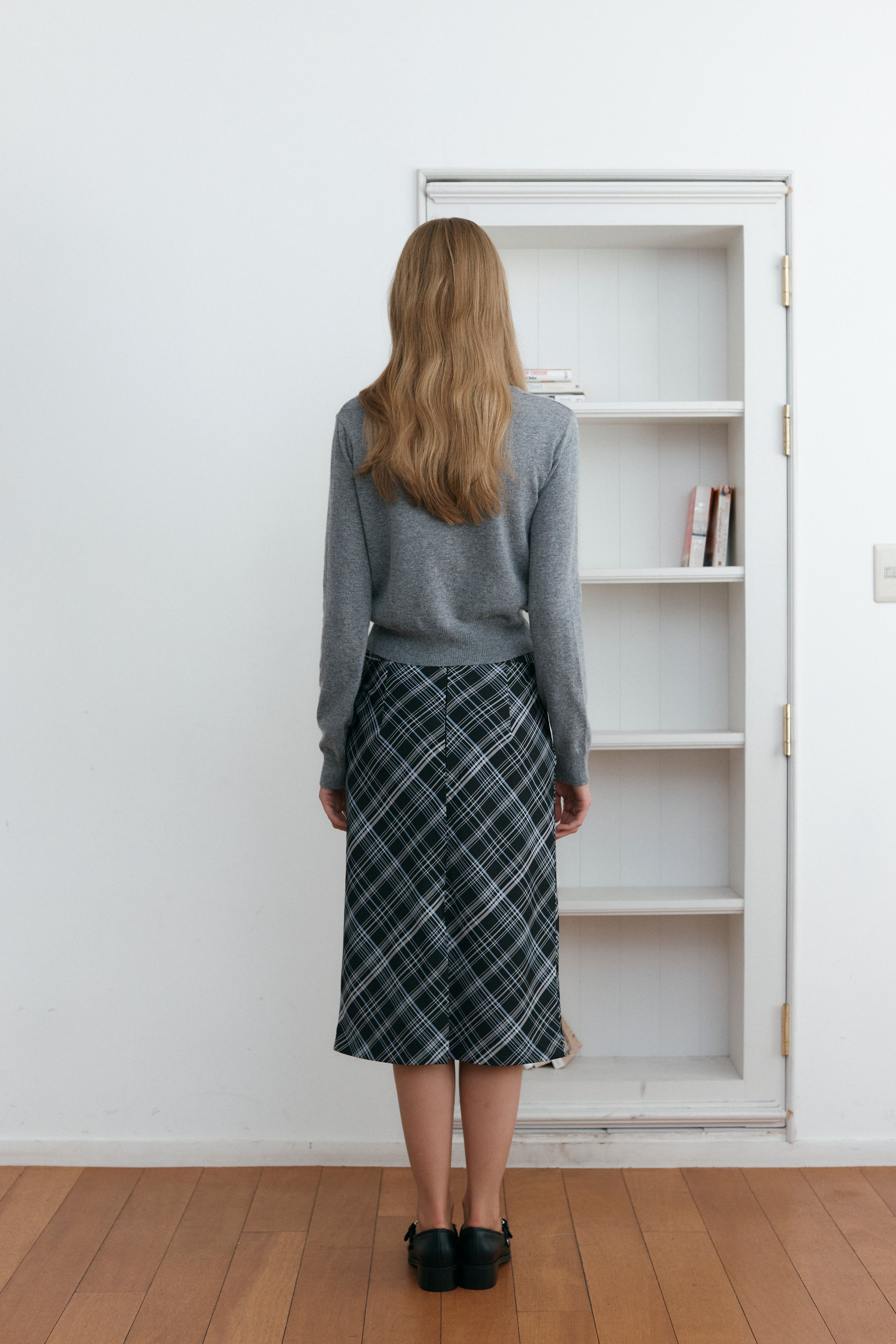CHECK BIAS SKIRT_BLACK