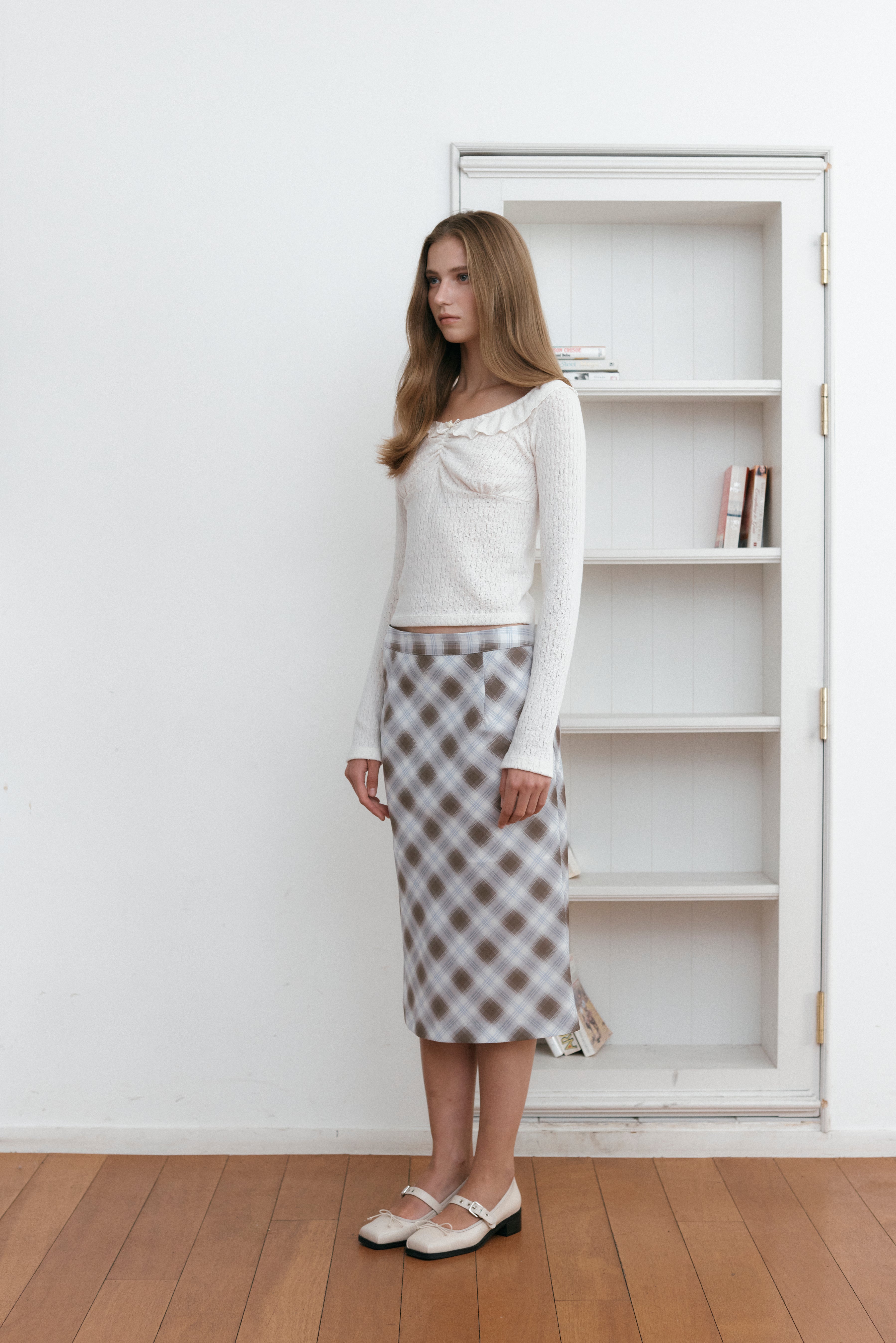CHECK BIAS SKIRT_BEIGE