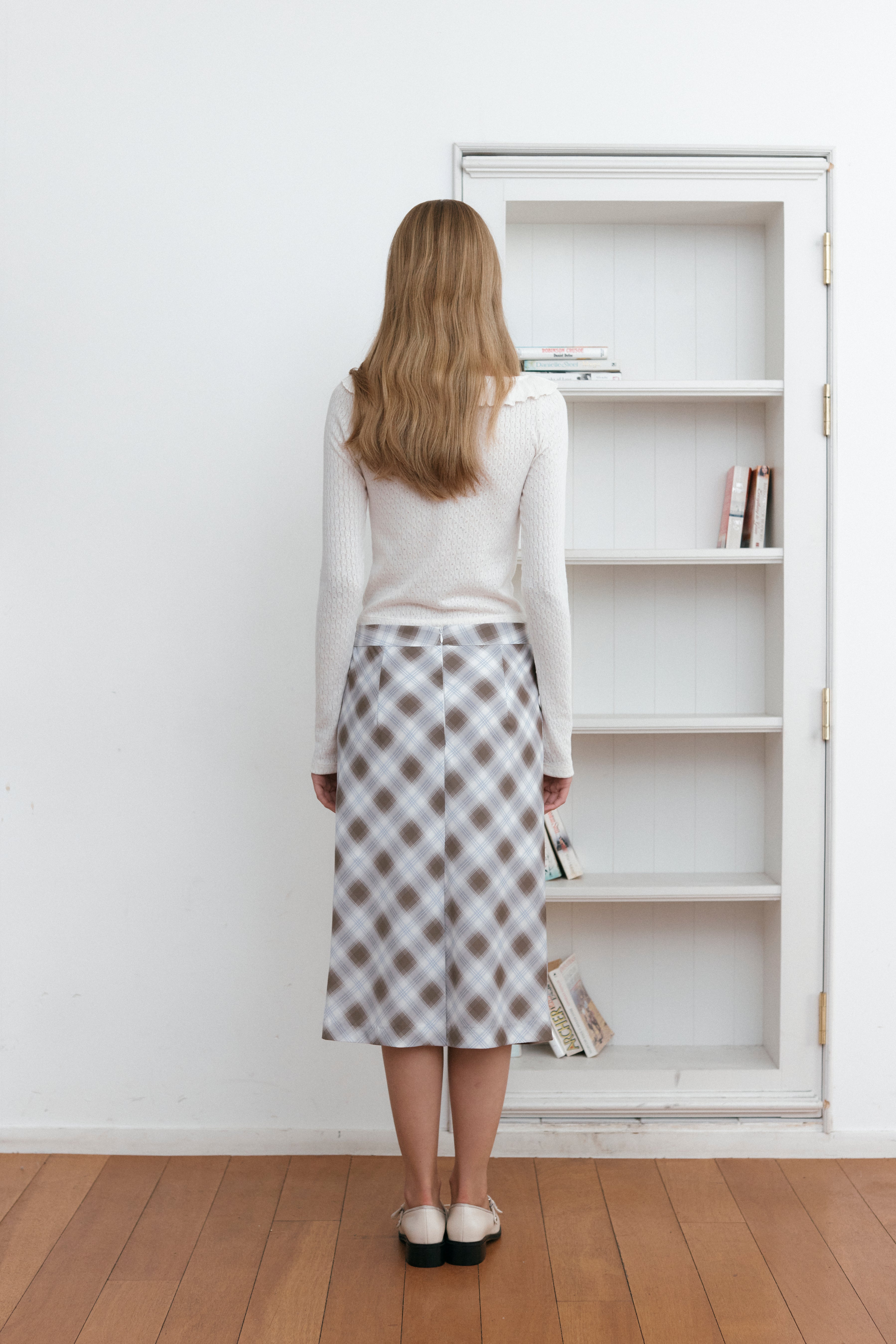 CHECK BIAS SKIRT_BEIGE