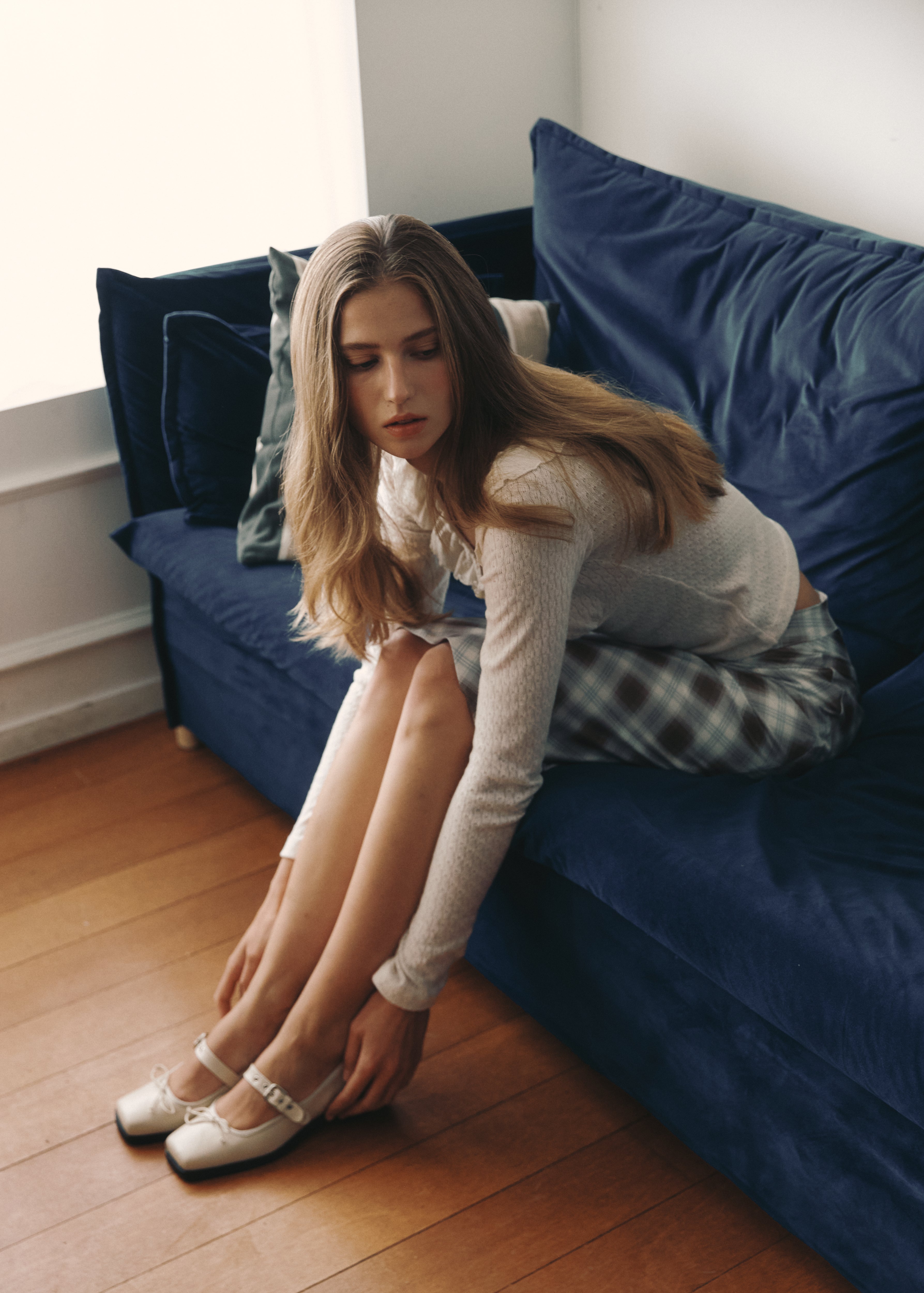 CHECK BIAS SKIRT_BEIGE