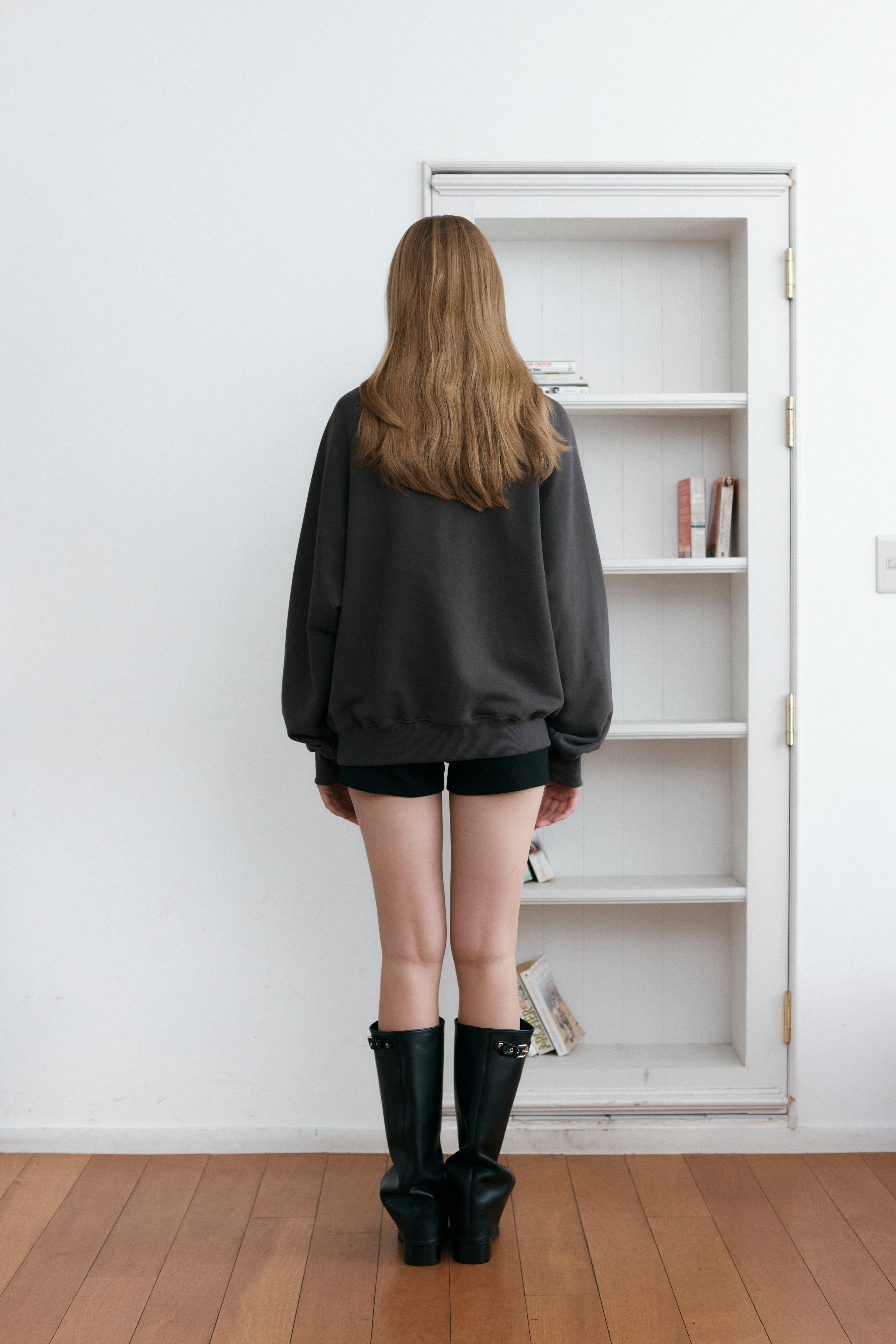 HEART STUD HALF ZIP-UP_CHARCOAL