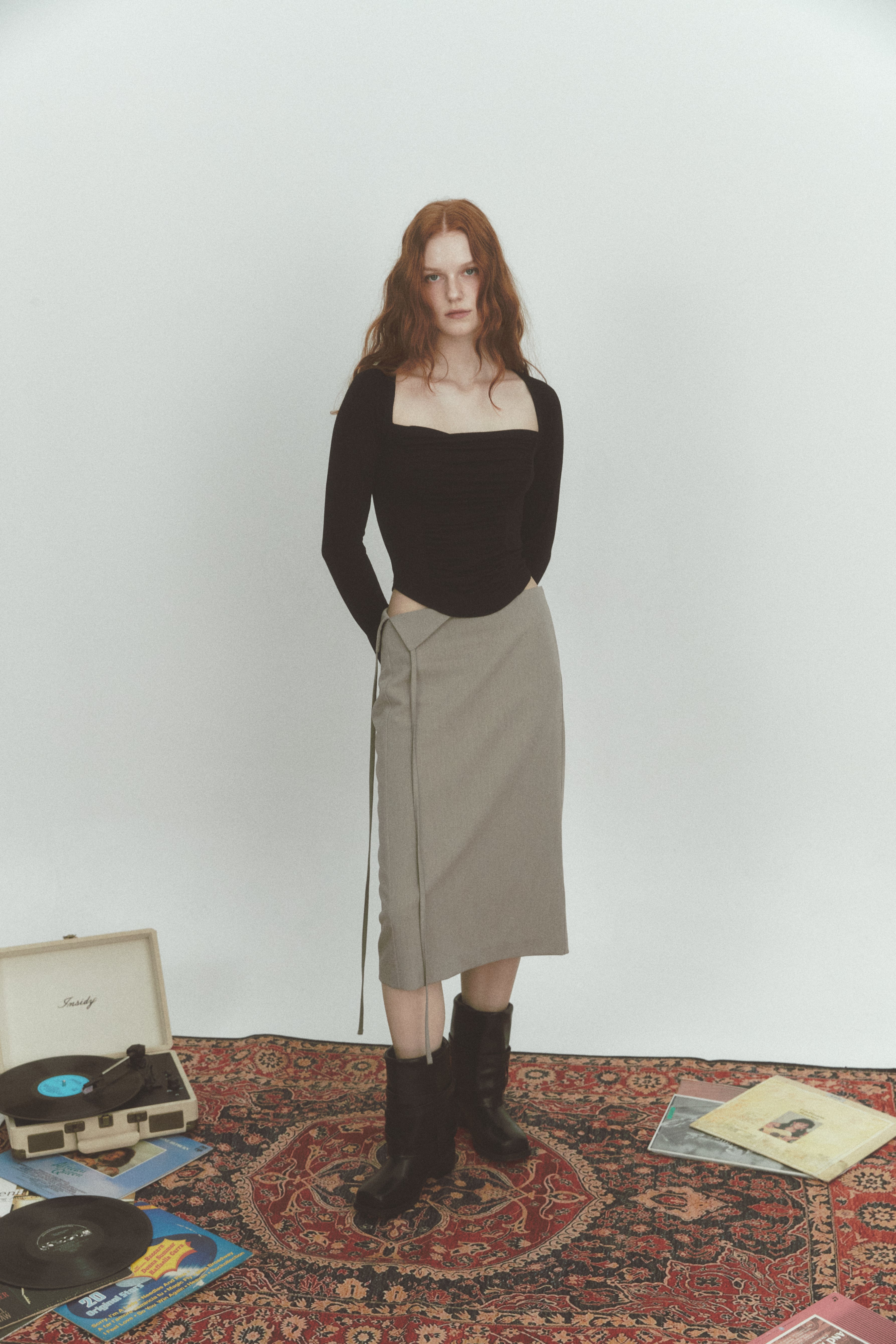 UNBALANCE FLIP SKIRT_KHAKI GRAY