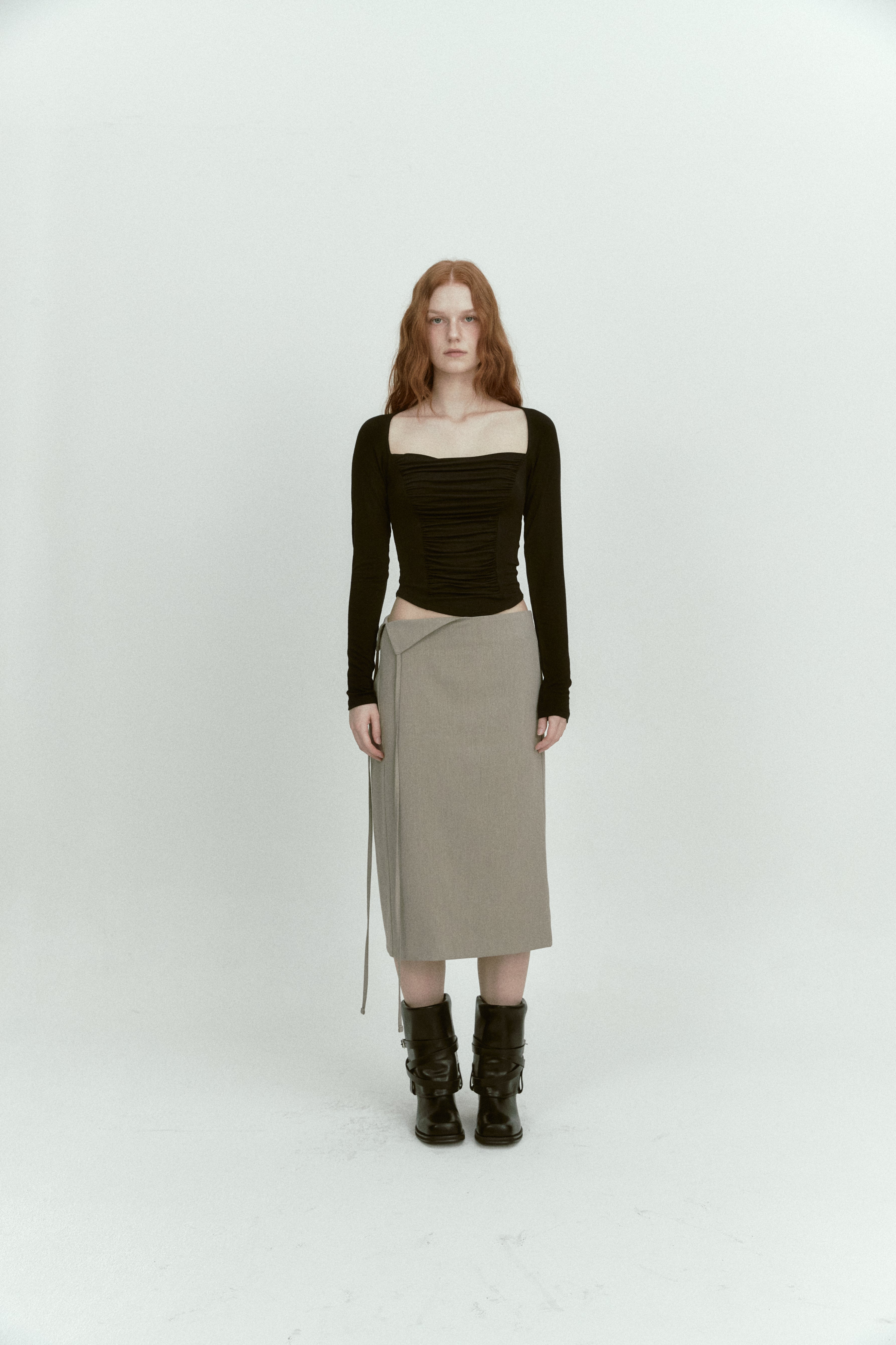 UNBALANCE FLIP SKIRT_KHAKI GRAY