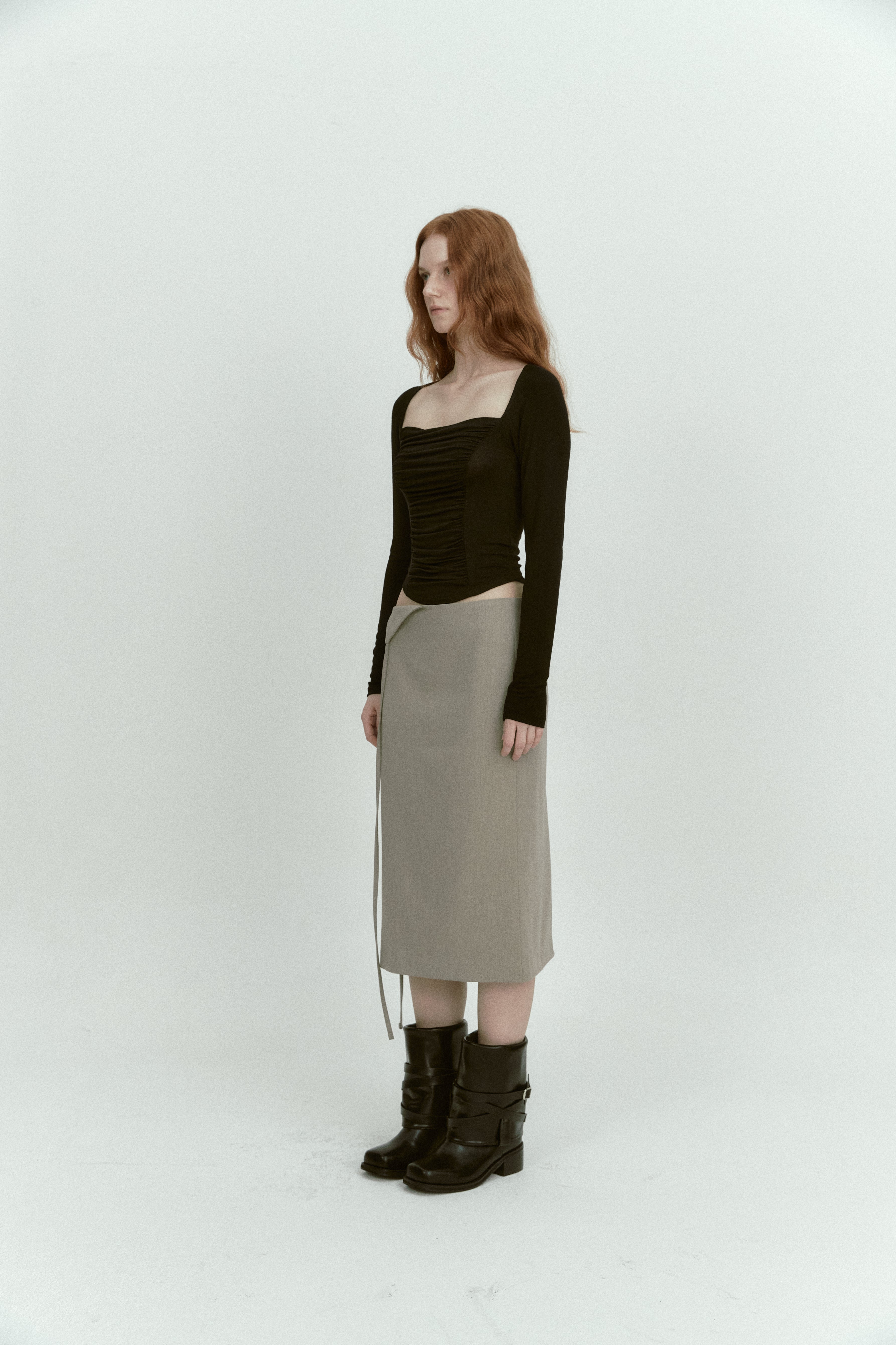 UNBALANCE FLIP SKIRT_KHAKI GRAY