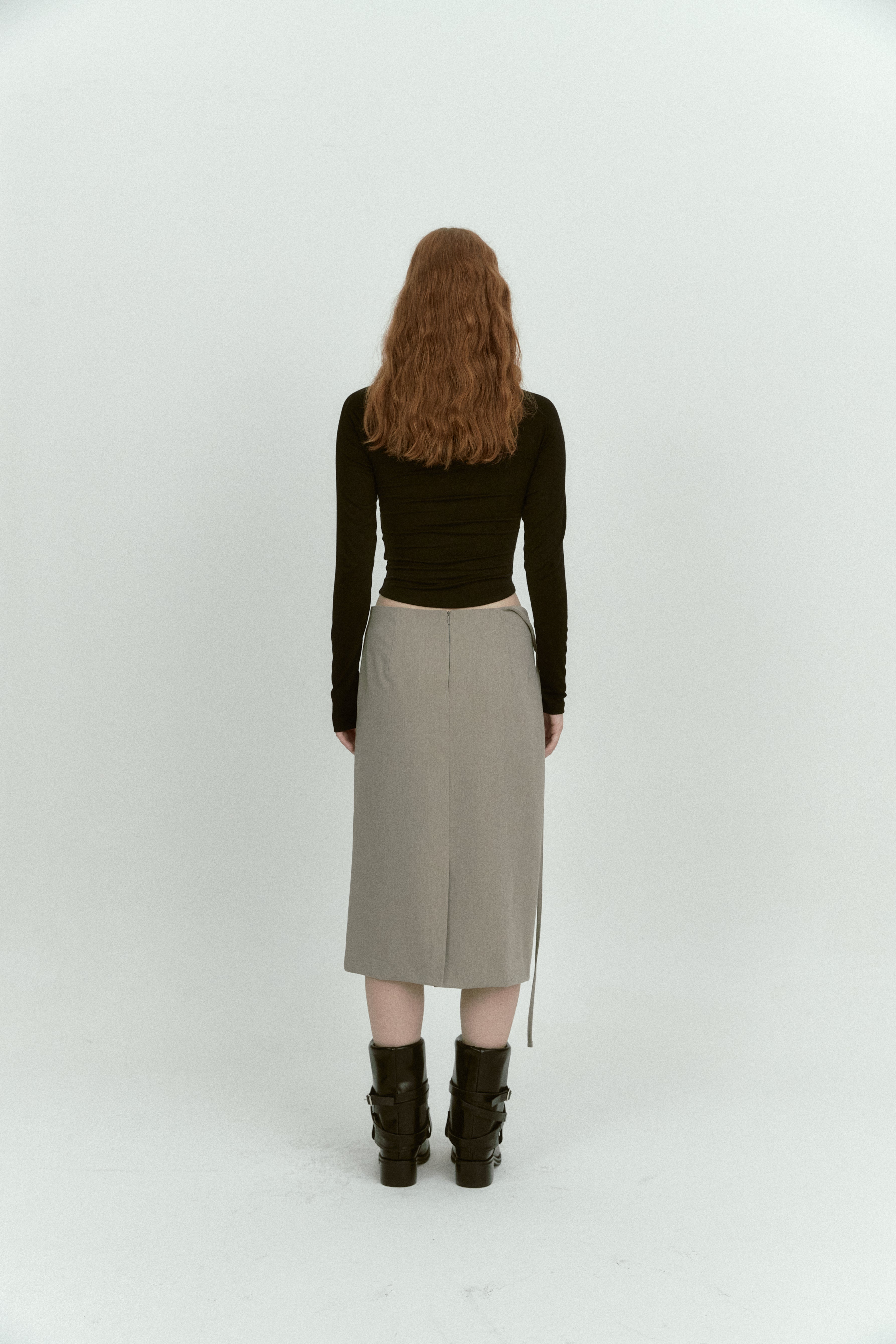 UNBALANCE FLIP SKIRT_KHAKI GRAY