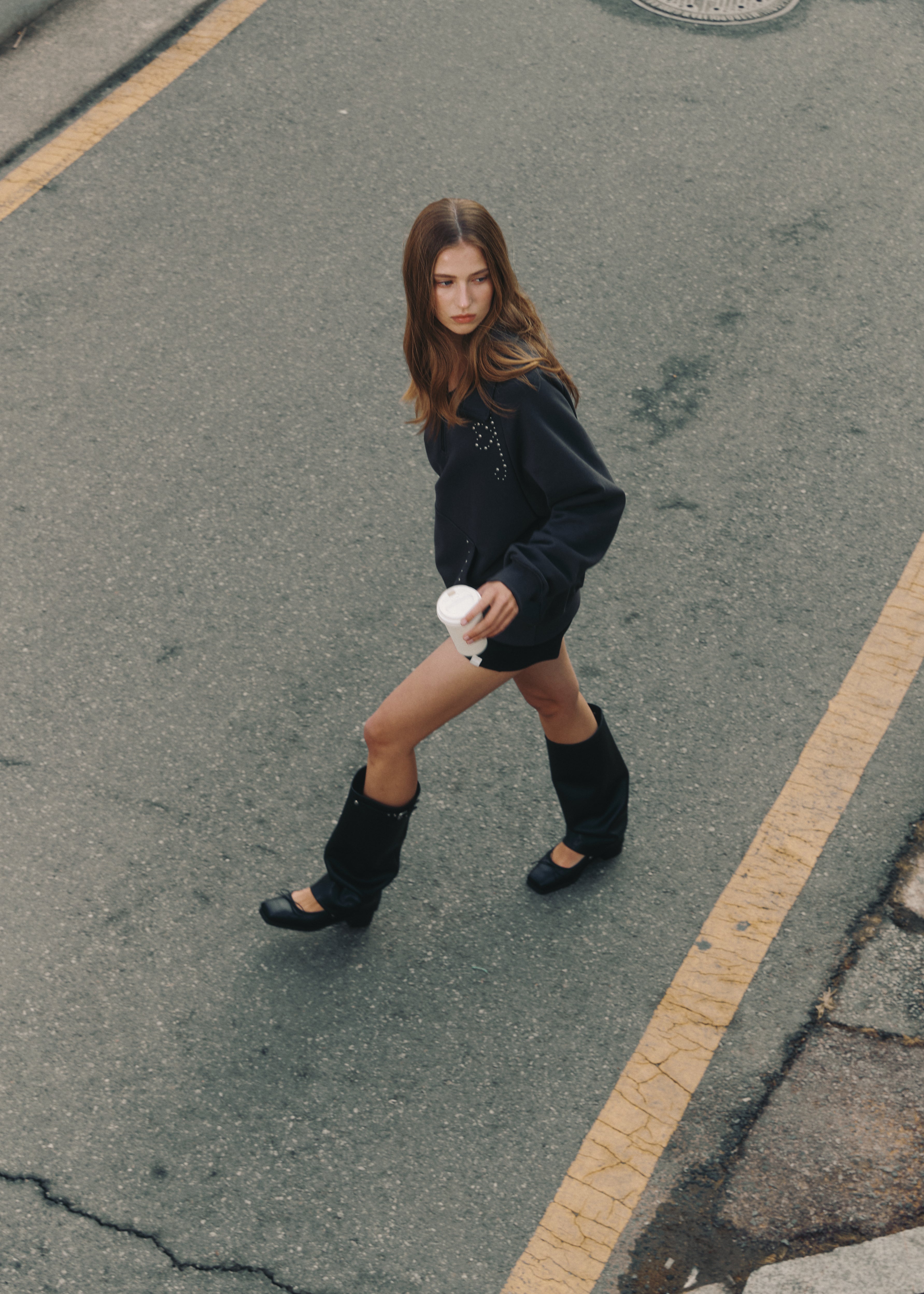 HEART STUD HALF ZIP-UP_CHARCOAL