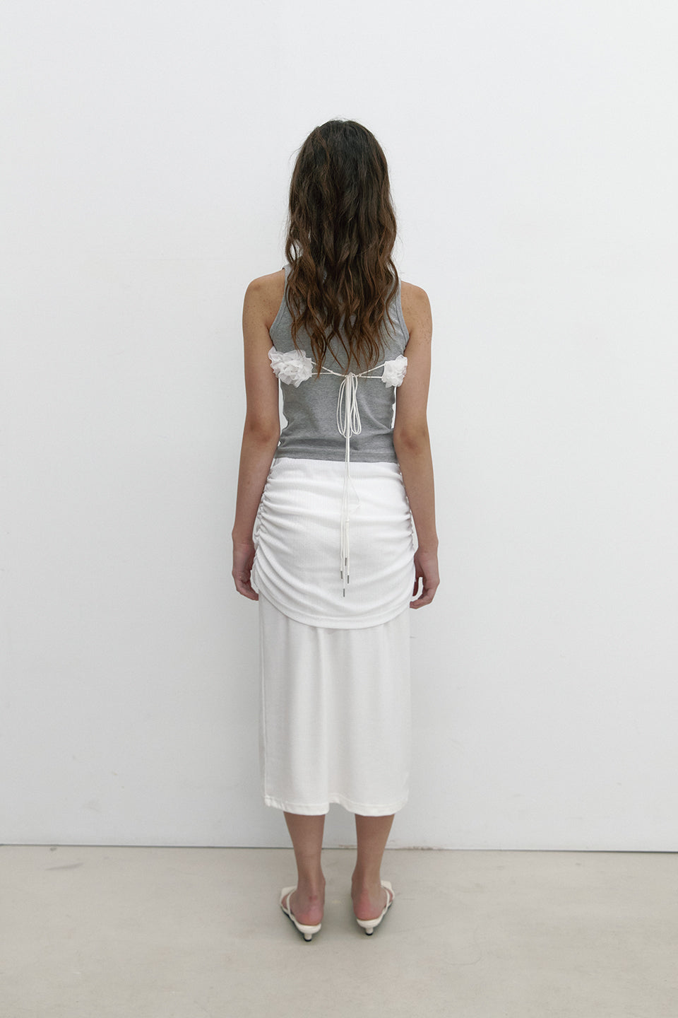 MIX SHIRRING SKIRT_IVORY