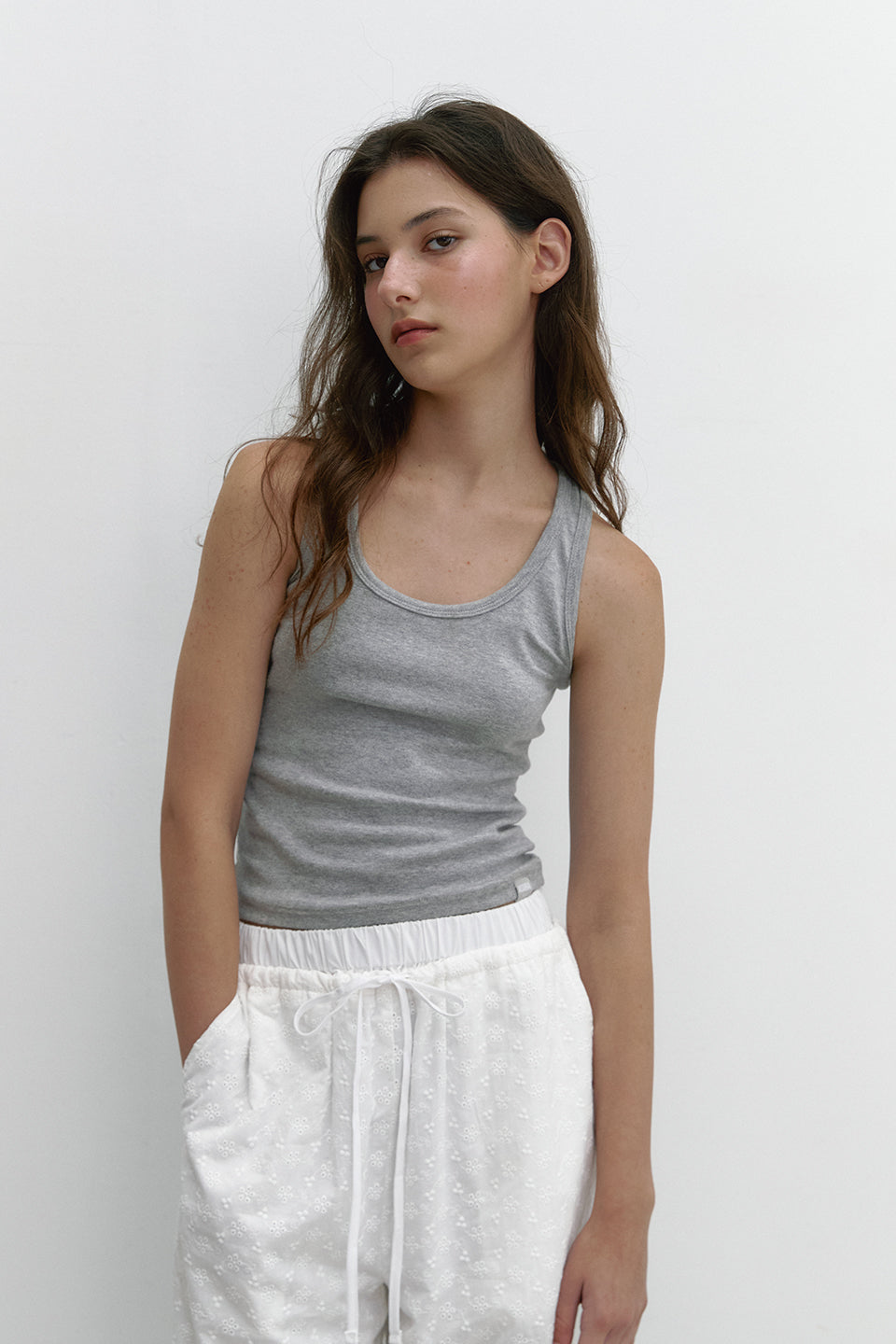 FLOWER STITCH COTTON PANTS_IVORY