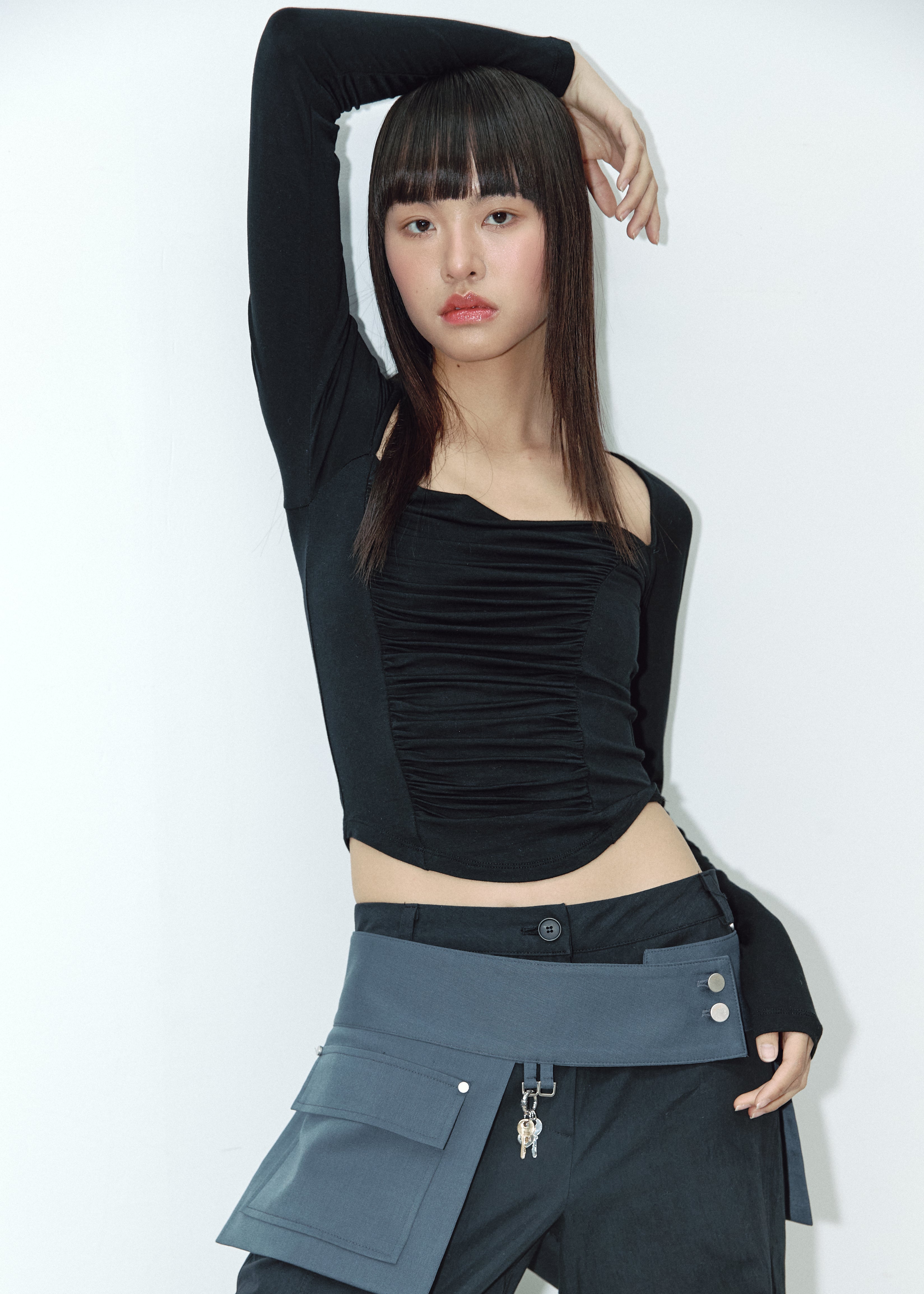 WIDE SQUARE SHIRRING T_BLACK