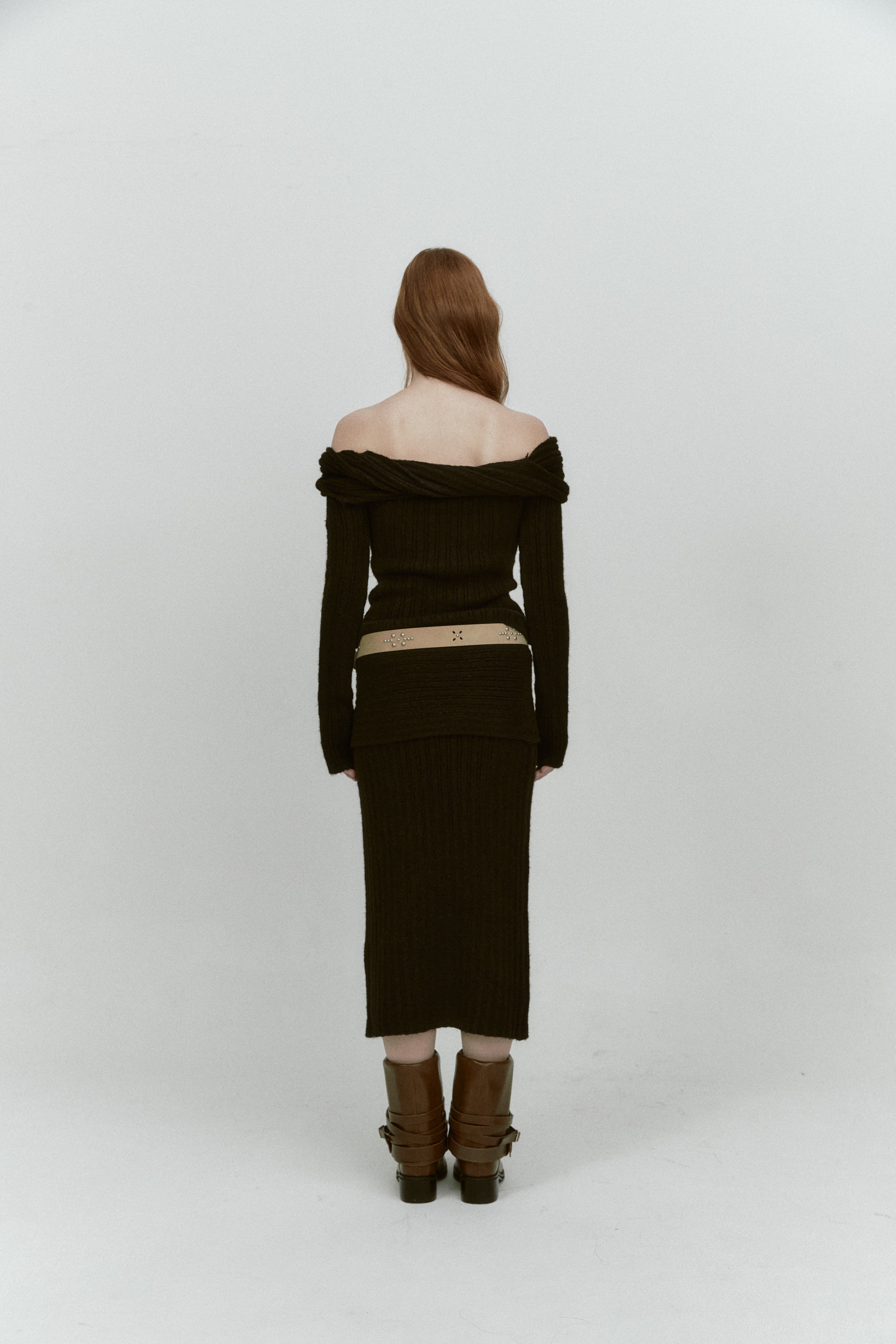 REVERSE FOLD KNIT SKIRT_BLACK