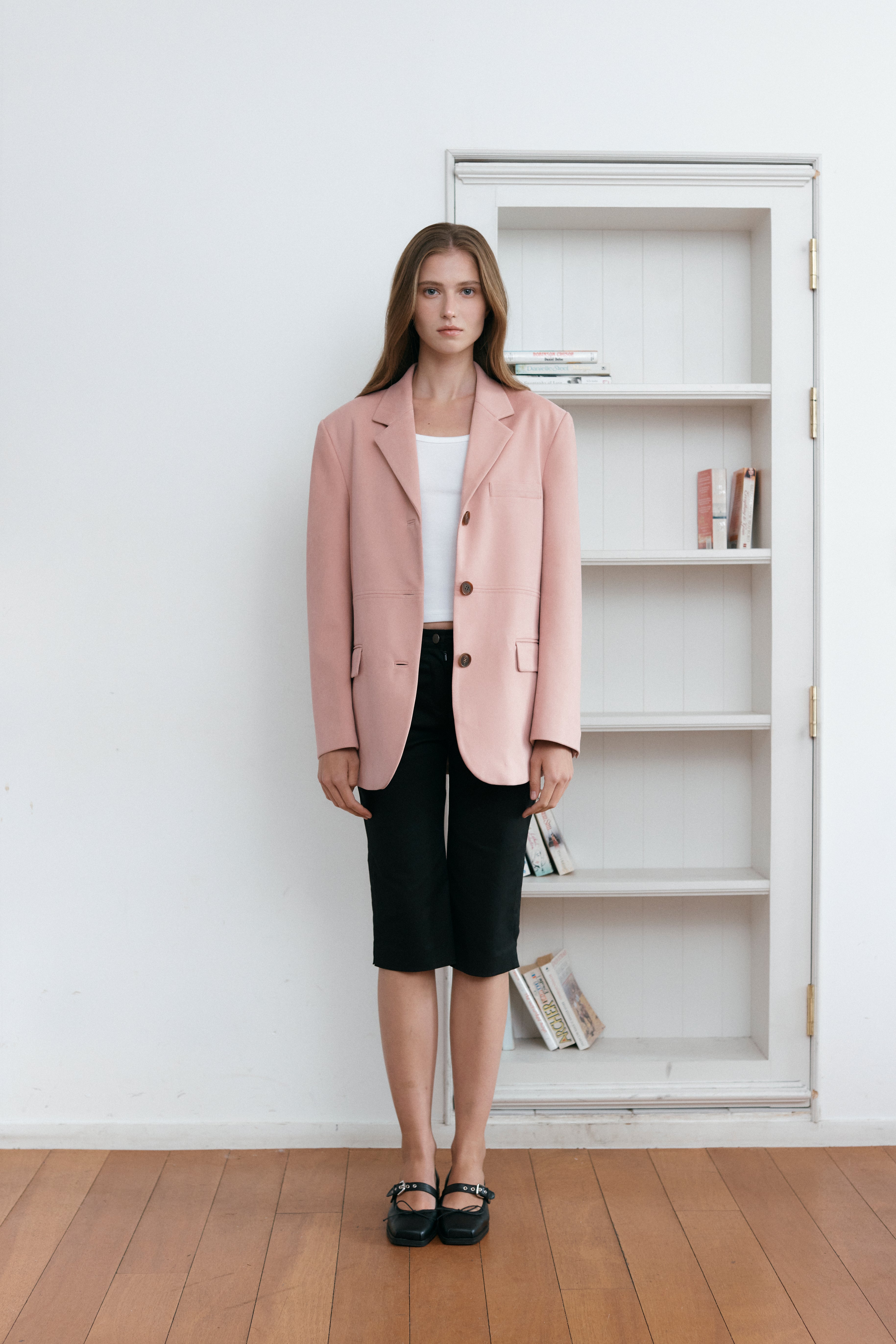 BLAZER EN DAIM À COUTURES APPARENTES_ROSE