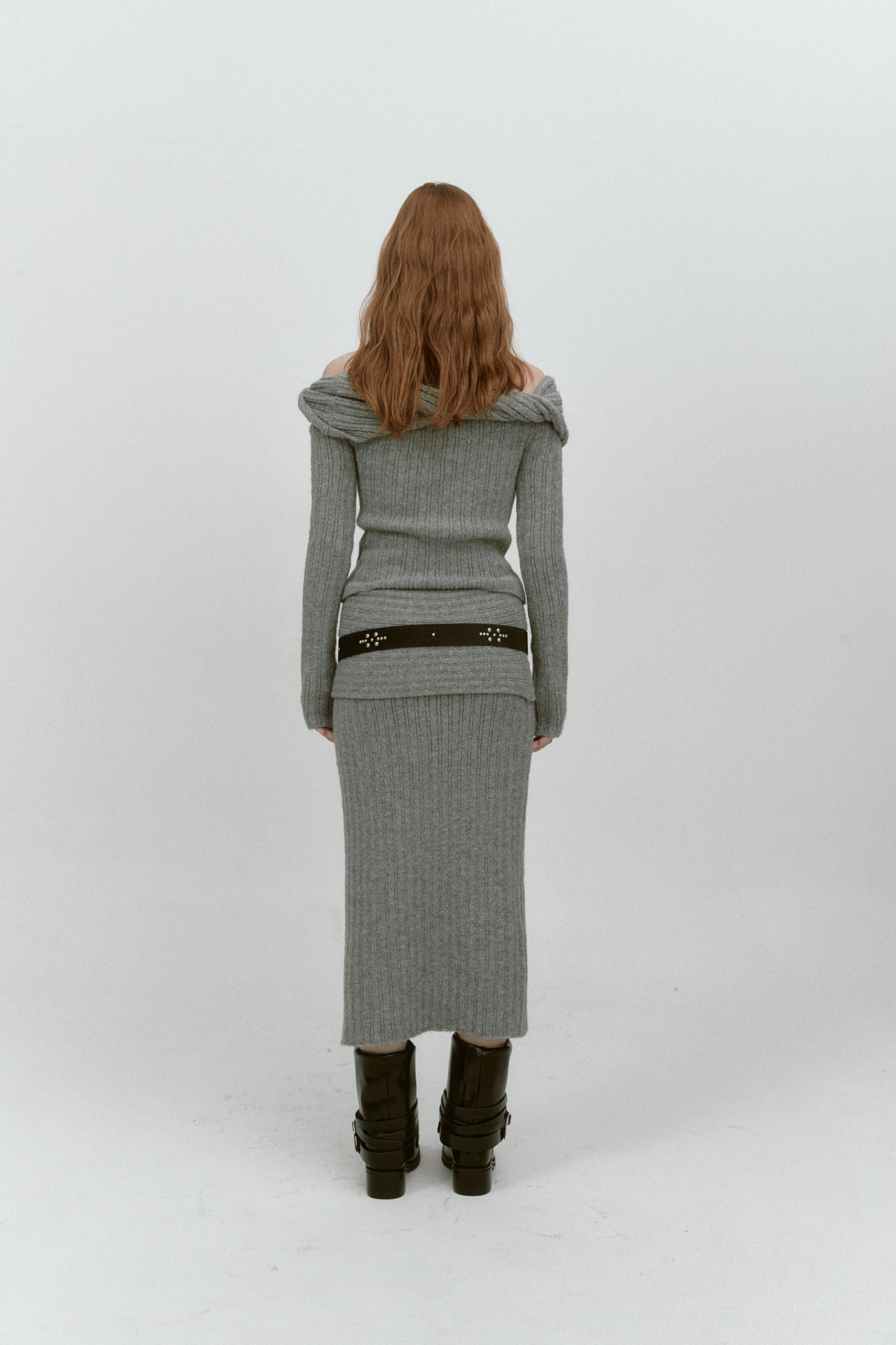 REVERSE FOLD KNIT SKIRT_GREY