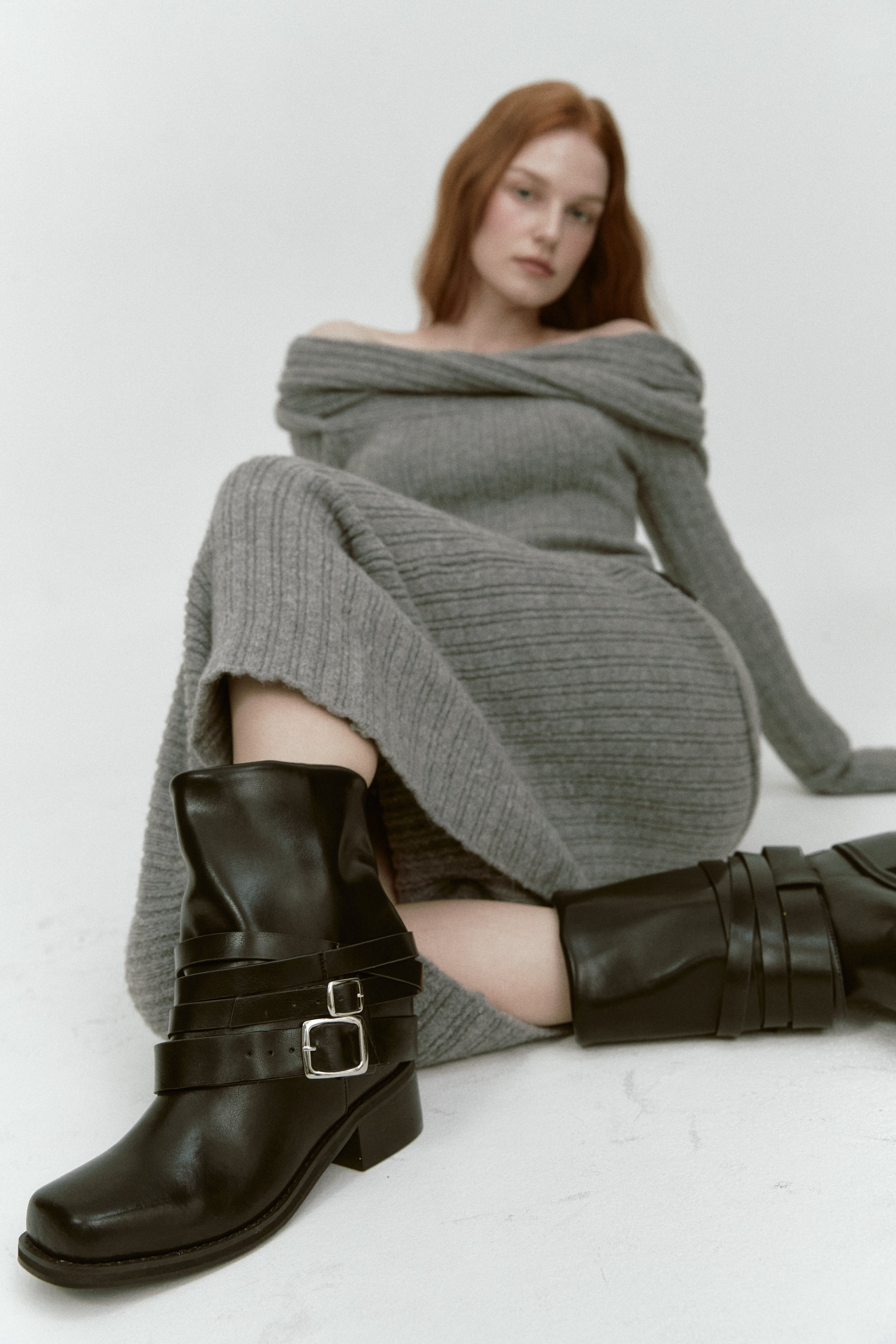 REVERSE FOLD KNIT SKIRT_GREY